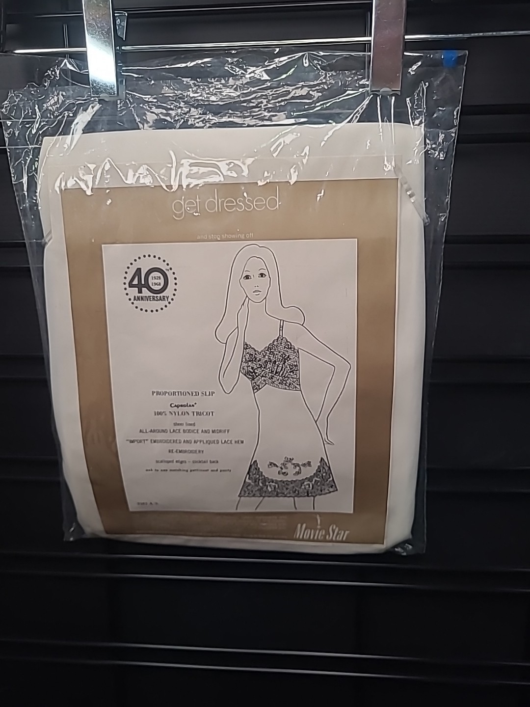 Vintage Movie Star Lingerie Full Slip 32 Short Ivory Nylon Blush Pink Lace NOS