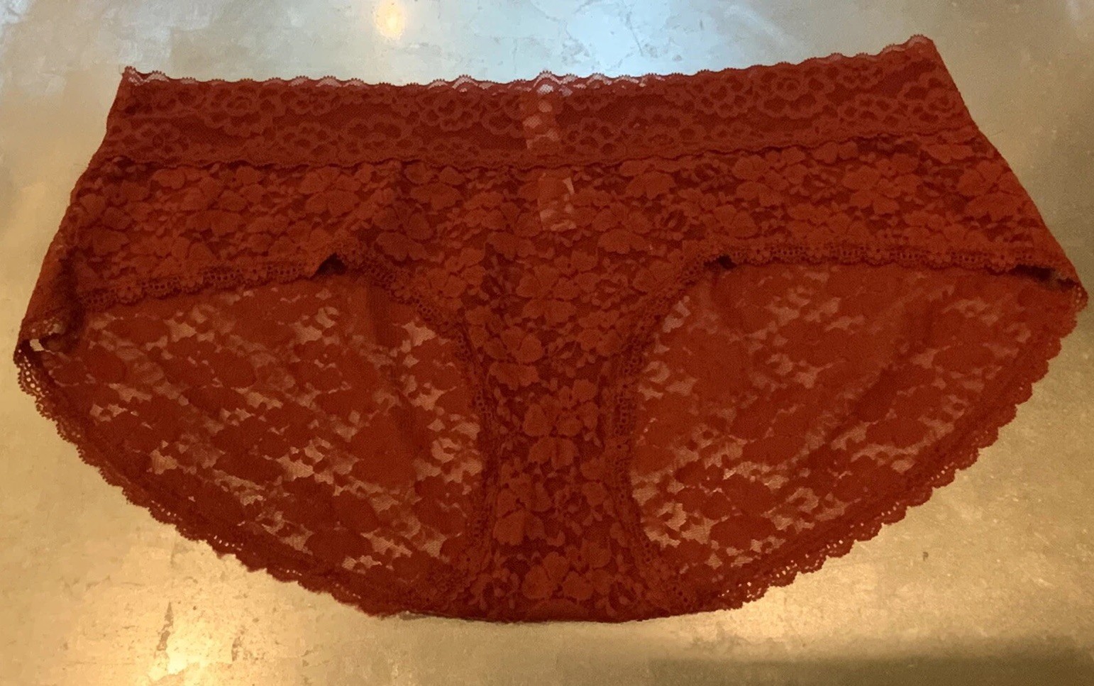 Vtg Auden XL Wine/Rust Sheer Lace Hipster Bikini Panties Panty