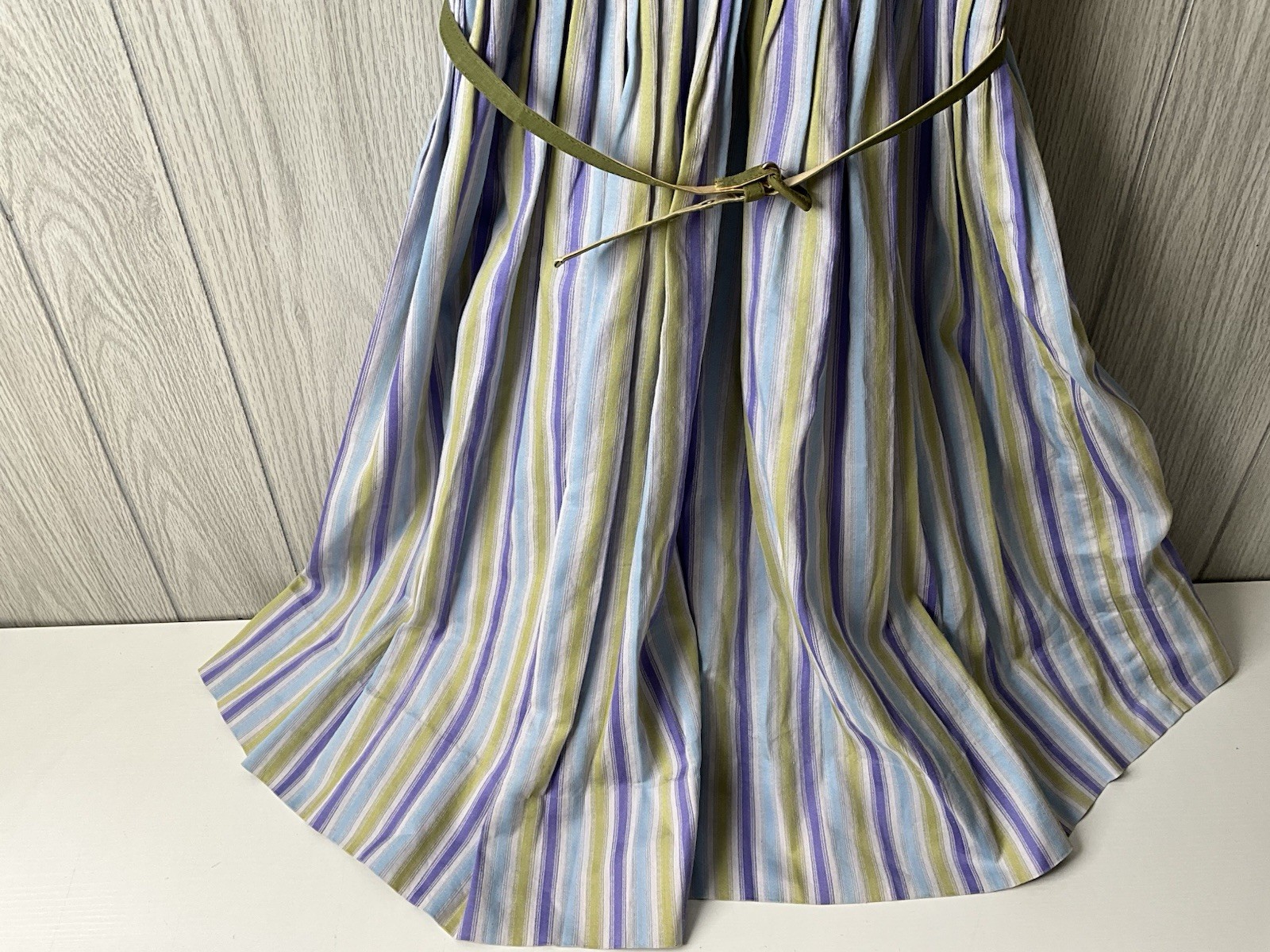 1950s Pat Perkins Vintage Sun Dress 100% Cotton Striped Button Up Belted XS/S