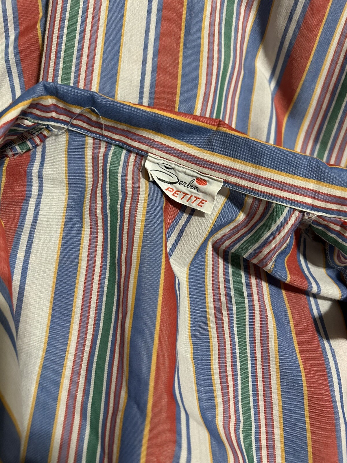 Vintage 1970s Dress Serbin Fit and Flare Striped Shirtdress Sz Large