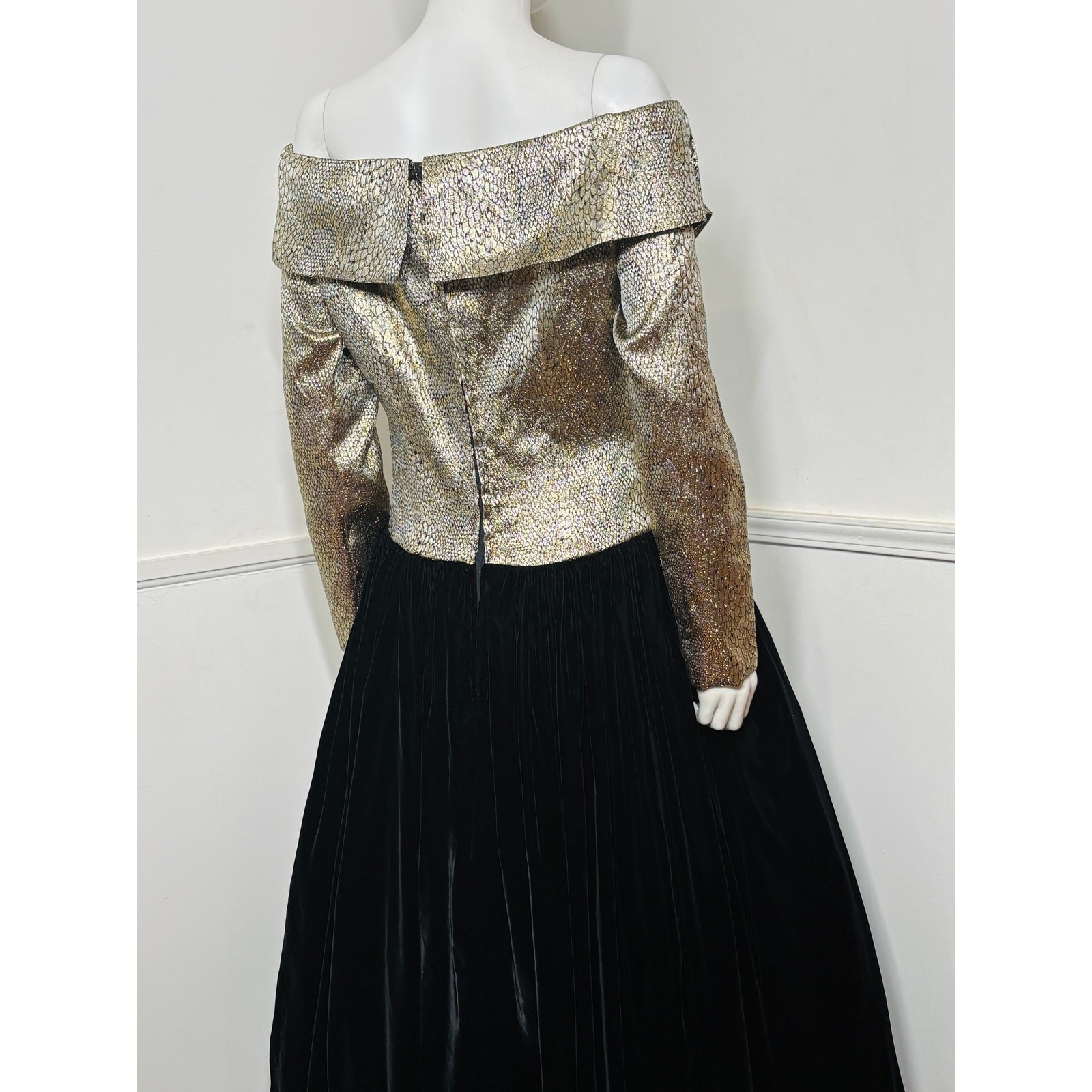 Large 1980s Vintage Snake Print Brocade and Velvet Formal Gown