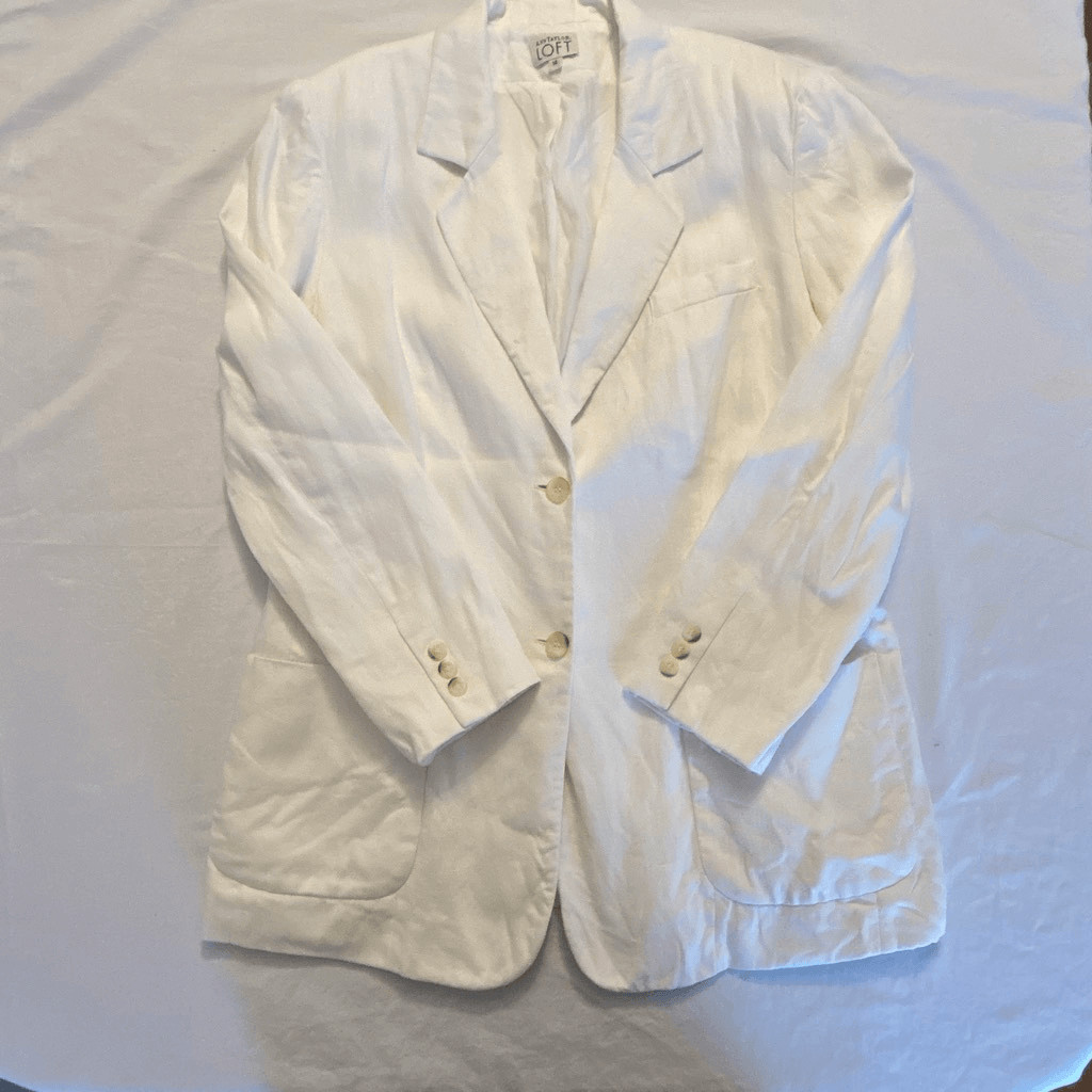 Ann Taylor LOFT Linen Blazer | Women’s 14 | White | One Button | Classic Tailore