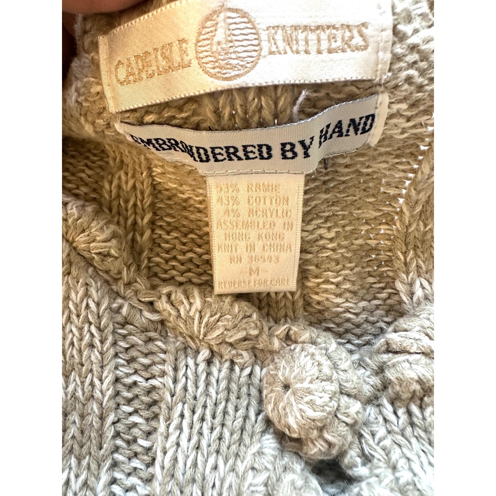 Vintage Cape Isle Knitters Sweater Womens M Hand Embroidered Cottagecore Cotton