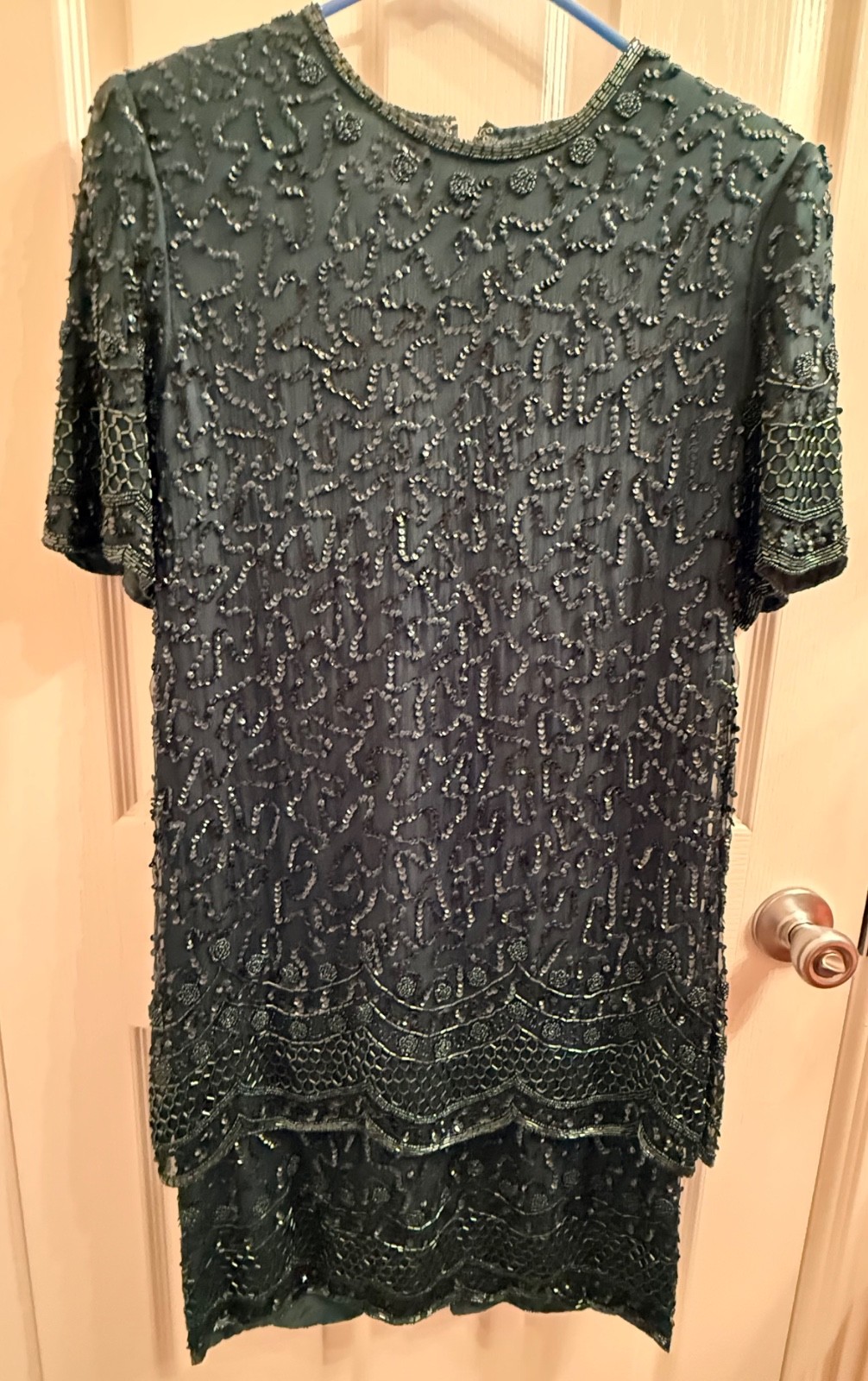 Vintage beaded silk hunter green formal dress