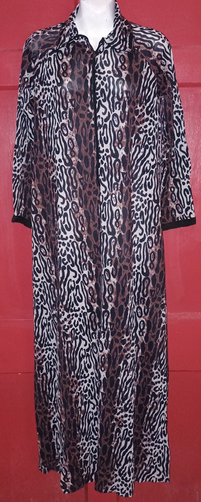 Vintage 60s 70s Elaine Sklar Nylon Animal Cheetah Leopard Print Long Robe Sz M/L