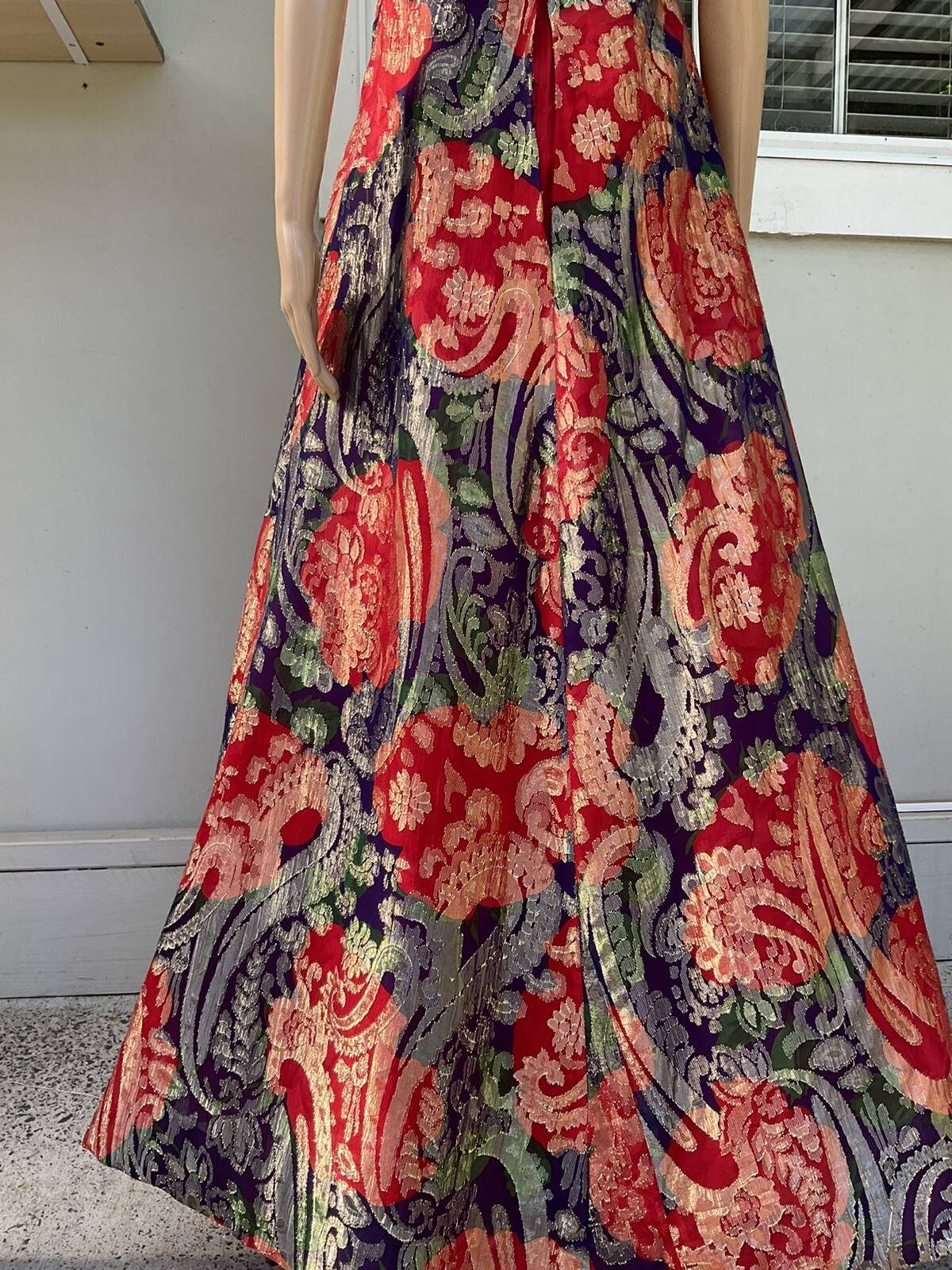 Vtg 80s Scaasi Red And Blue Gold Lame Evening / Gala Dress 10