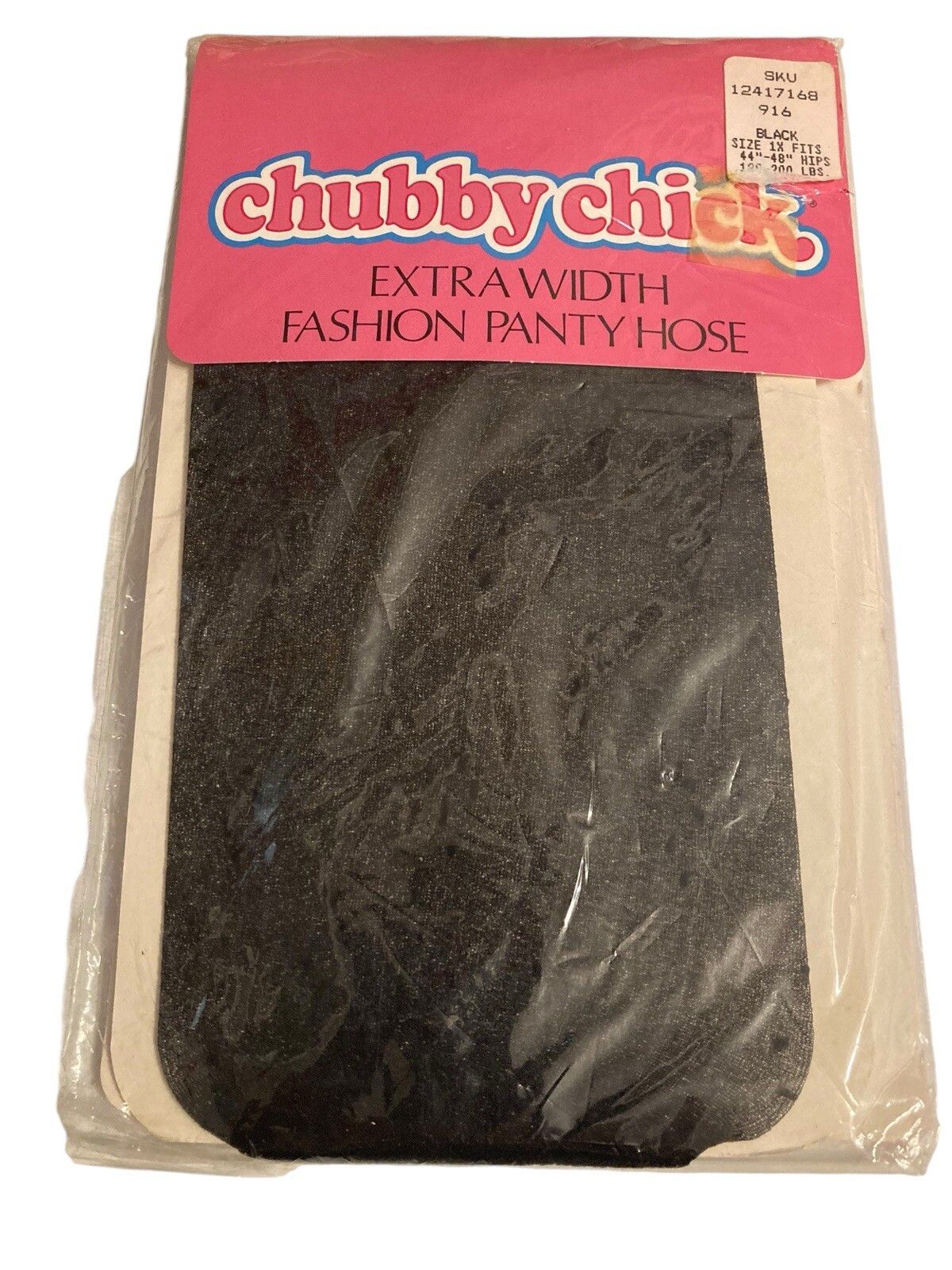Vintage Chubby Chick Plus Pantyhose Black Print Size 1X Hips 44”-48” 180-200#