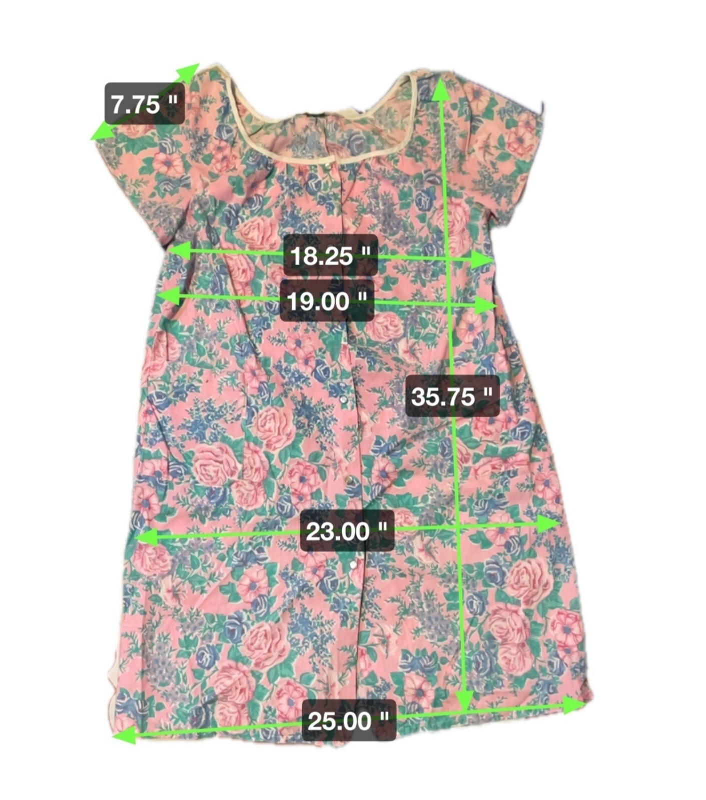 Vintage Spotlight Pink Floral Snap Front Cotton House Dress Pockets Size M