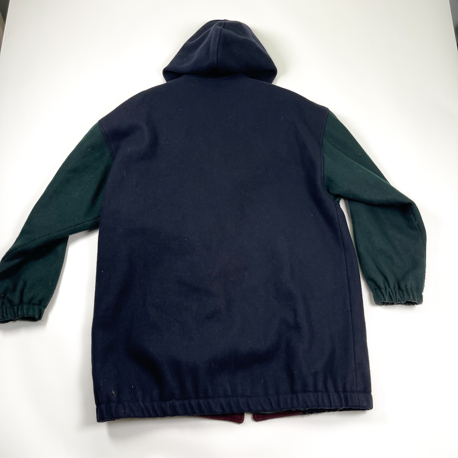Vintage DonnyBrook Wool Coat Color block Jacket 90s Green Blue Red Hooded USA 14