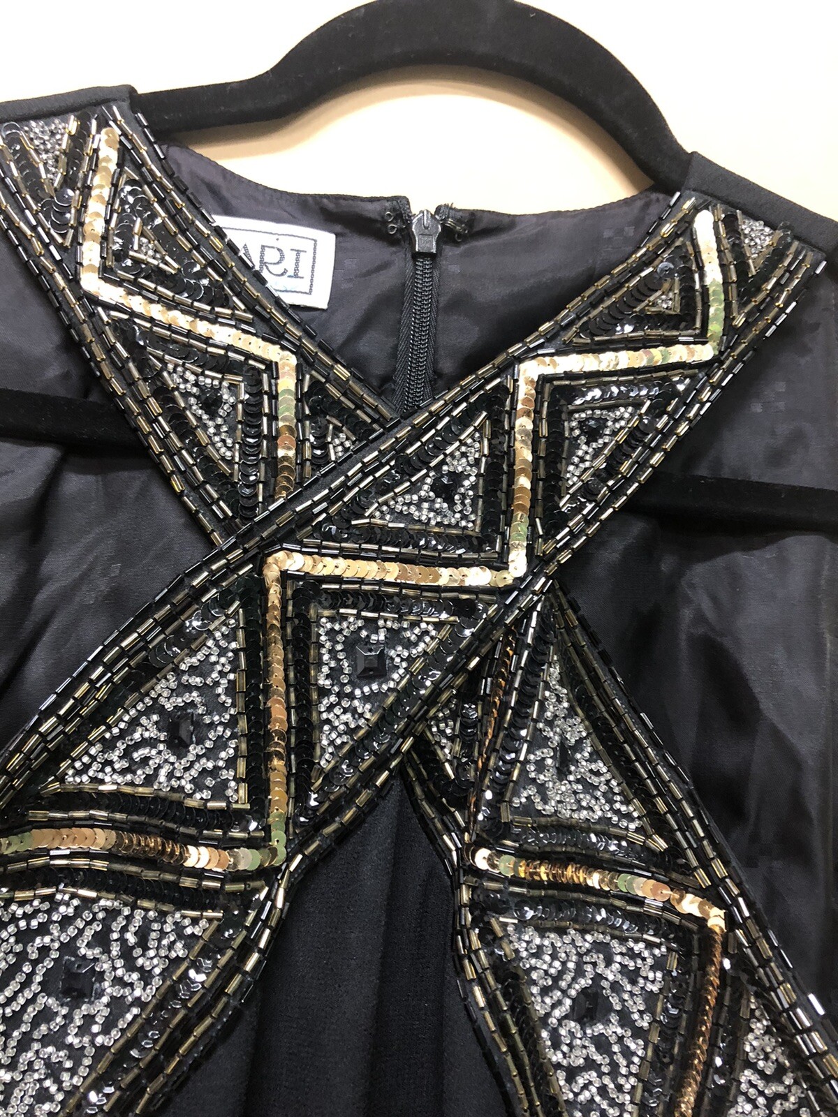 Damaged Vtg 1980s A.J. BARI Black Gold Metallic Trim Cocktail Dress Sz 12 NWT