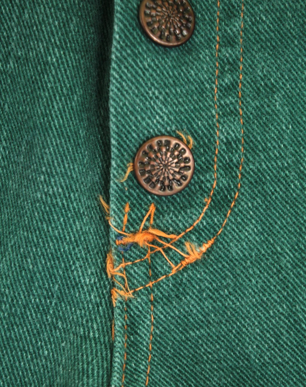 VTG Womens 70s Hunter Green Denim Snap Button Fly Bell Bottom Jeans Sz 28″ 1970s