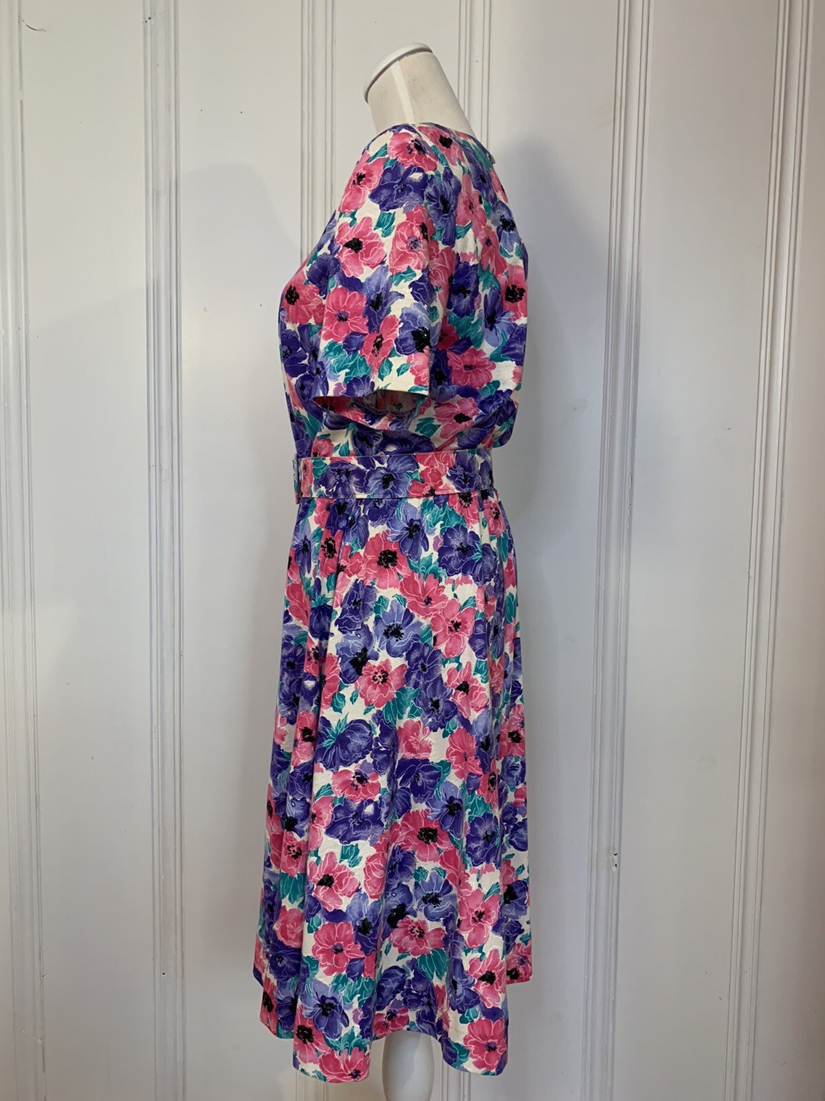 Vintage Floral Dress Size 10 Philippe-Marcel 80s 90s Short Sleeves Colorful