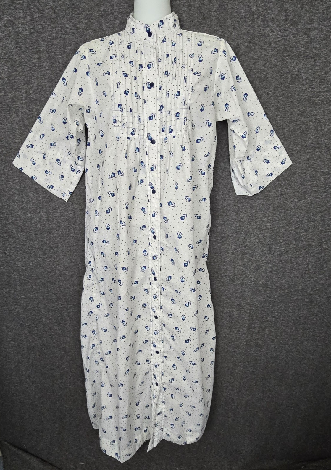 Vtg MODELS COAT Small House Dress Maxi Snap Pintuck Front Cottagecore Robe