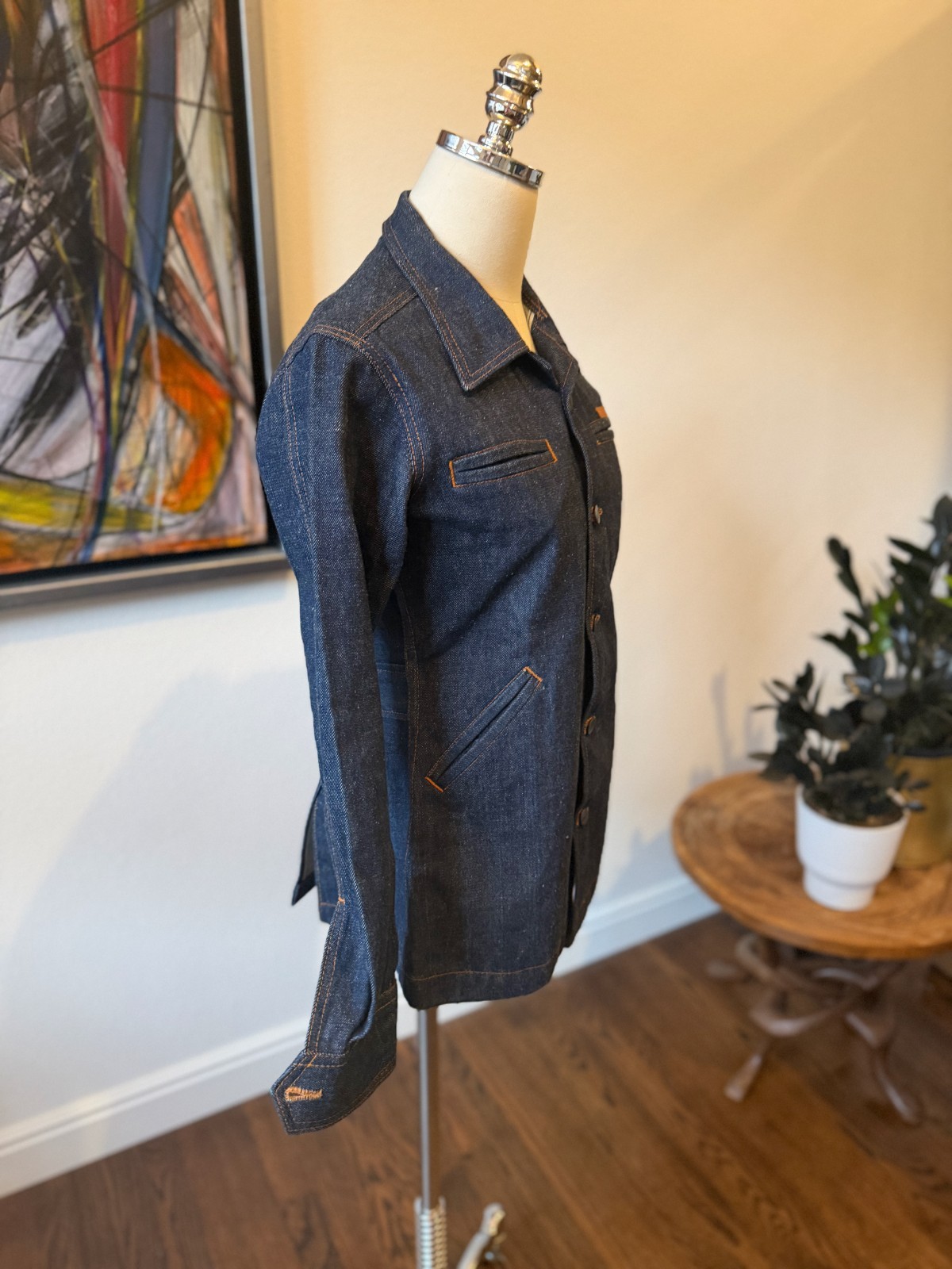 Vintage 70s Palmor’s Denim Jacket Deadstock NWOT Unworn Tunic Orange Stitching