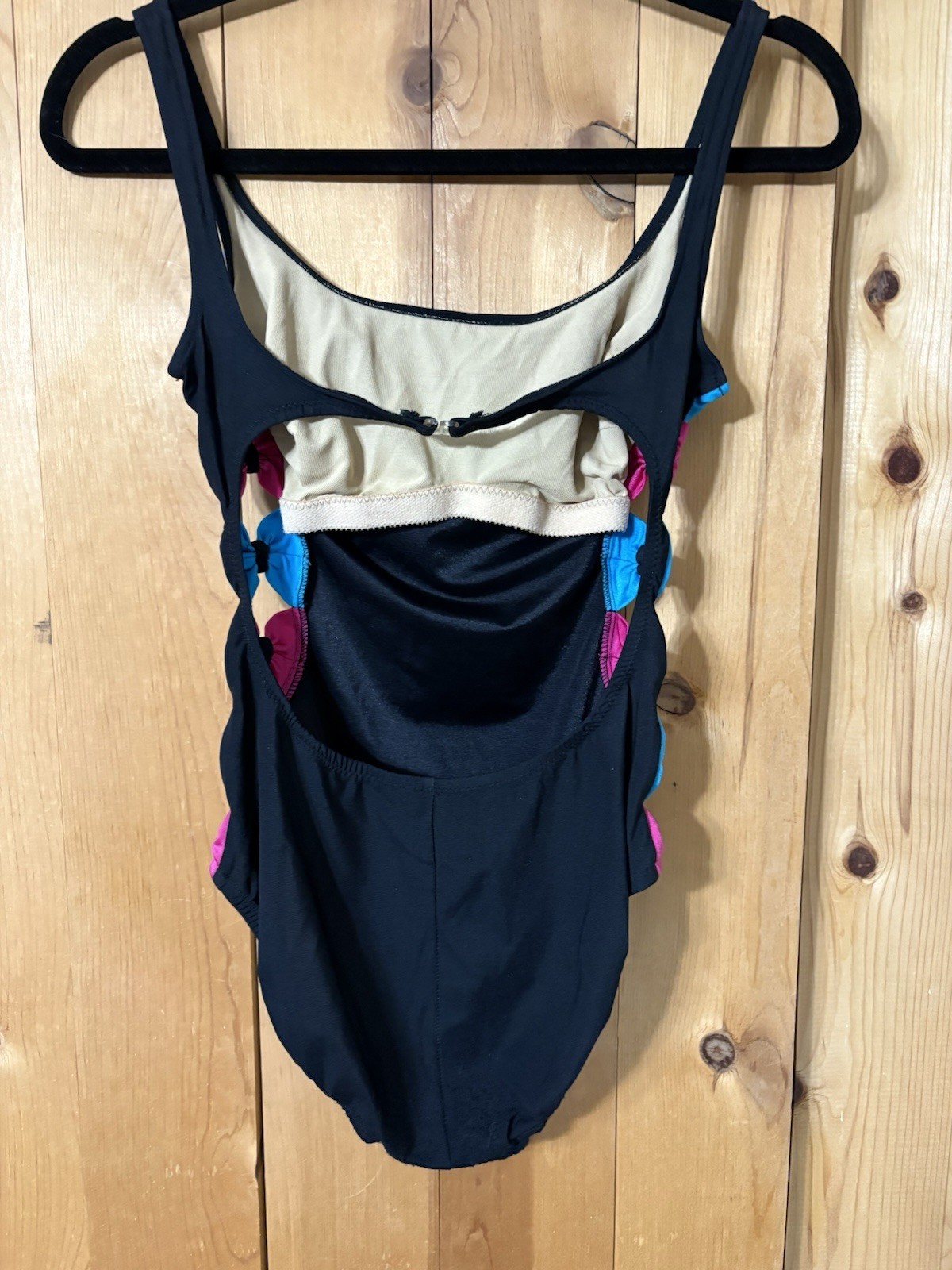 VTG 80s SIRENA SWIMSUIT PEEK A BOO SIDES PINK & Blue Bows RARE 10 Pilling Butt