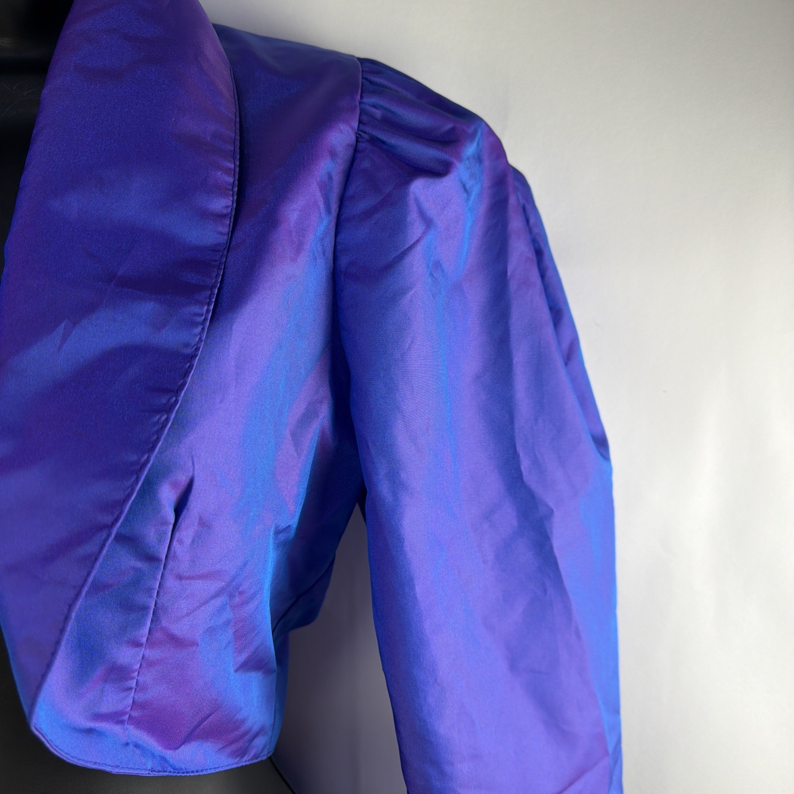 Vintage Rampage Satin Bolero Cropped Iridescent Purple Puff Sleeve