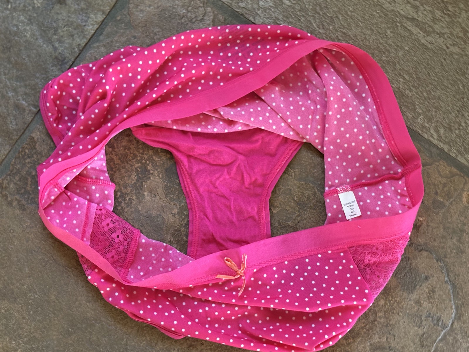 CACIQUE 14/16 Pink Polka Dot Lace Hips Full Brief Silky Glide On Smooth Panties