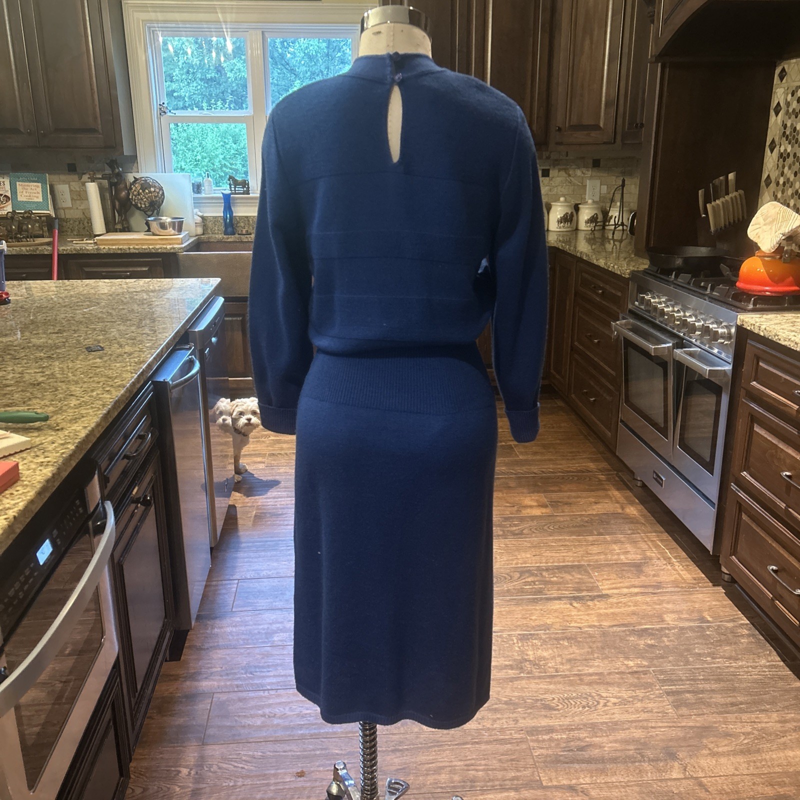 Vintage Shrader Sz 10 Cobalt blue Knit Midi Dress W Tie Waist GVC