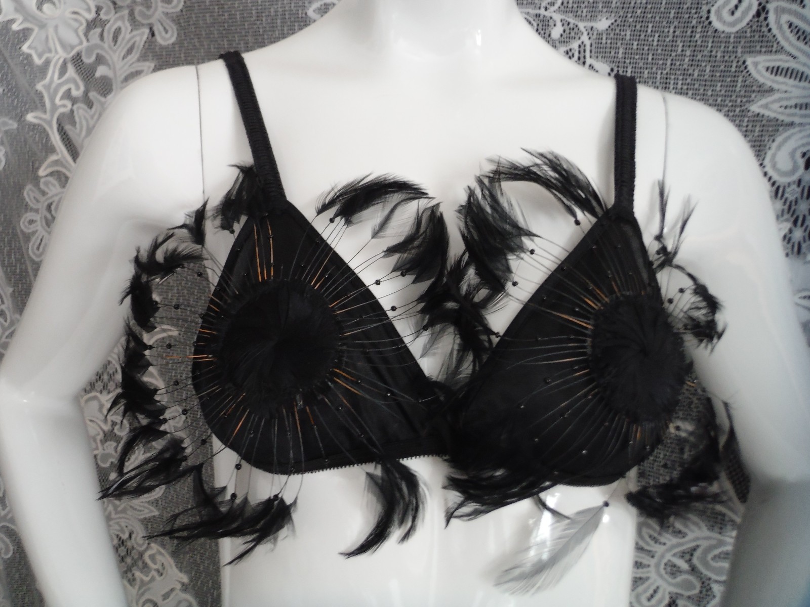 DARLING BODY FASHIONS Super Rare/Amazing VTG 70s Lingerie/Costume Set Feathers S