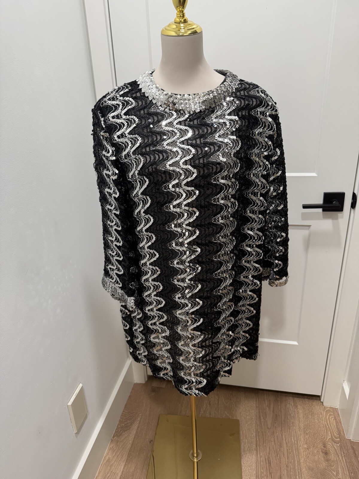 Vintage Sheer Sequin Dress Overlay Black And Silver