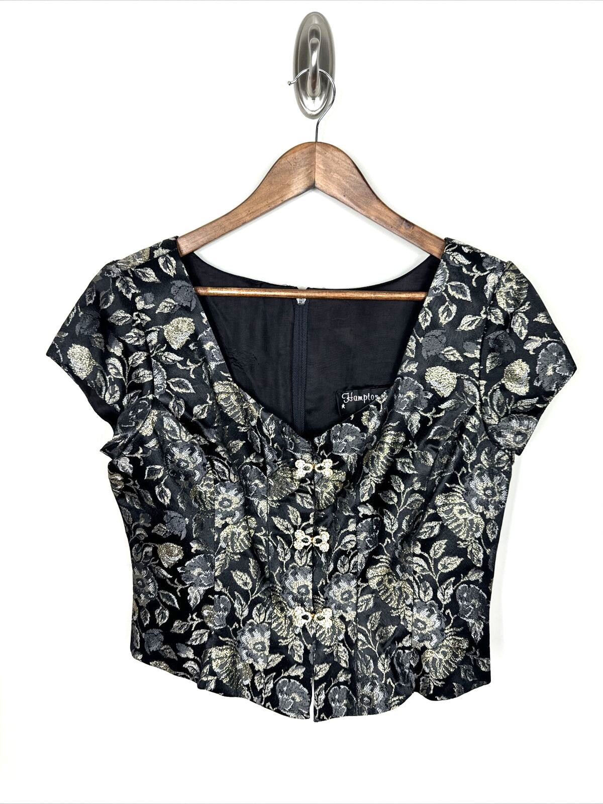 Vintage Hampton Nites Cropped Black Gold Formal Top, Size L
