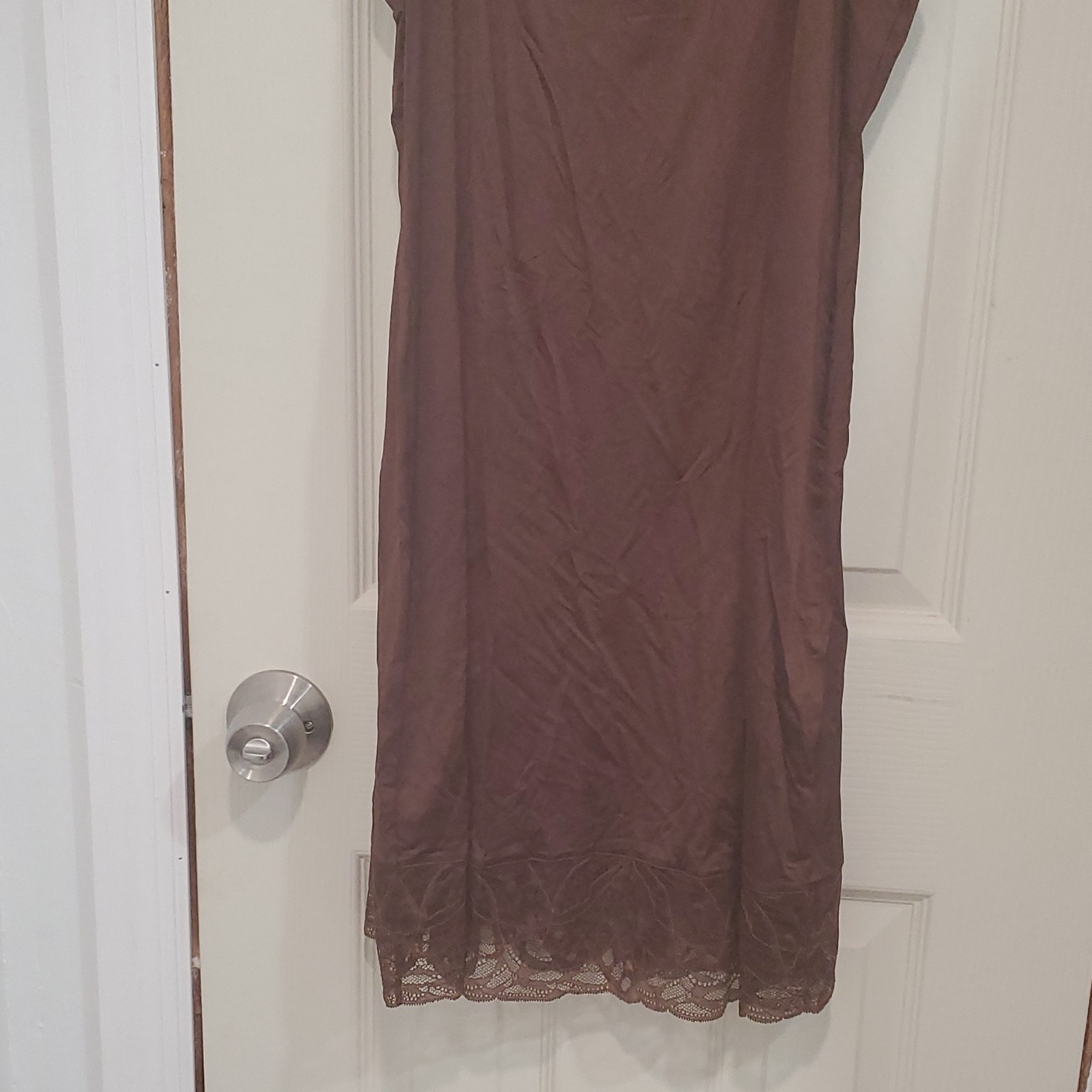HANRO Elia Lace Trim Slip Chemise XL Brown Spaghetti Straps