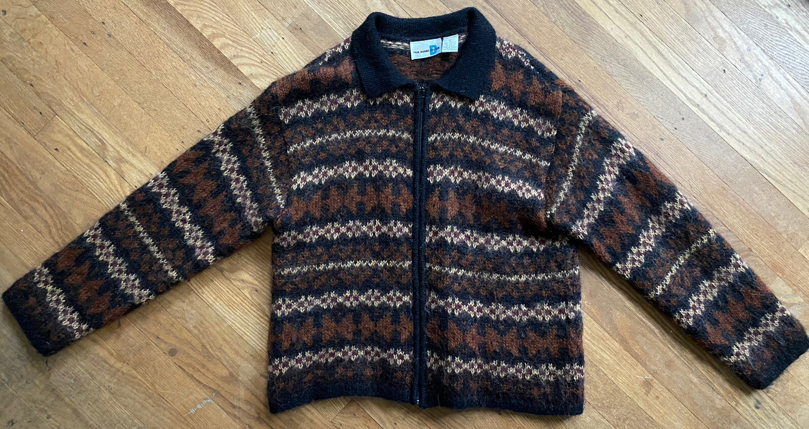 vintage 80s women’s MOHAIR full ZIP FAIR ISLE Sweater.large.made Taiwan ROC