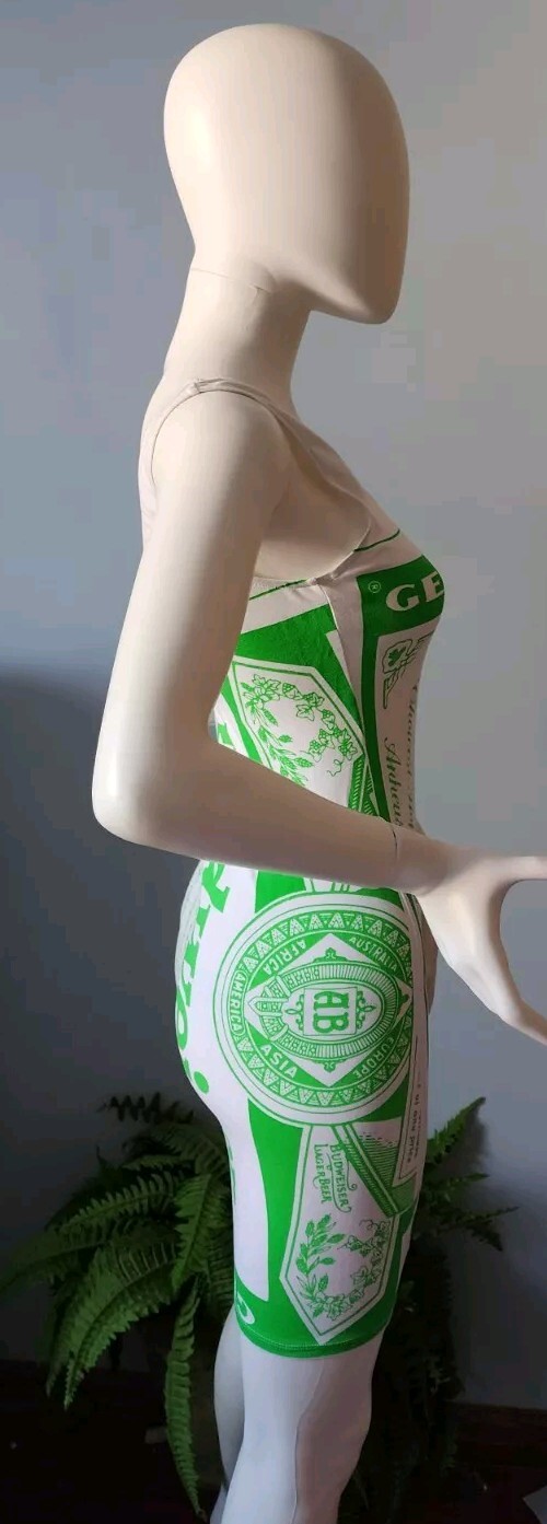 Rare Budweiser VTG Carabella Collections green & White Sleeveless Dress size 9