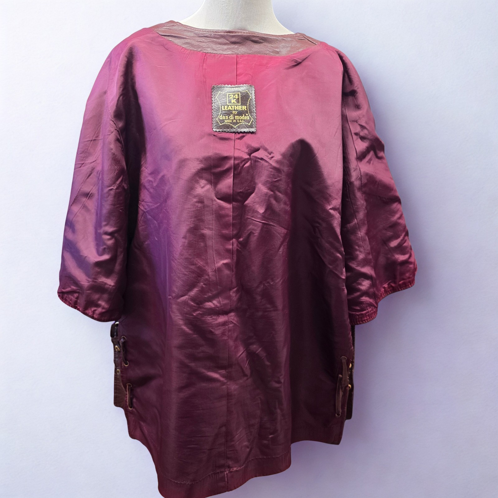 VTG 70s Dan di Modes 24K Leather Cape Coat Burgundy Jacket