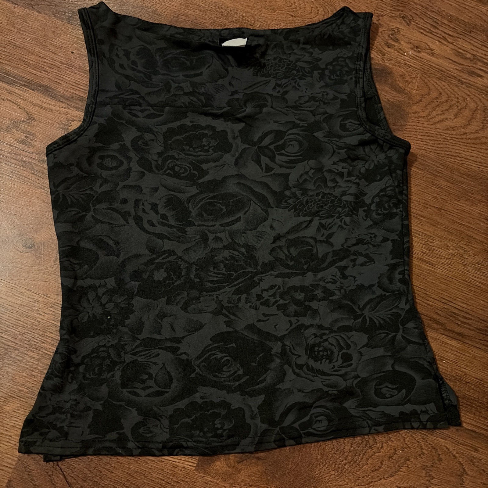 Vintage 90s Y2K Rose Print Sleeveles Top Goth Grunge Dark Academia Medium French