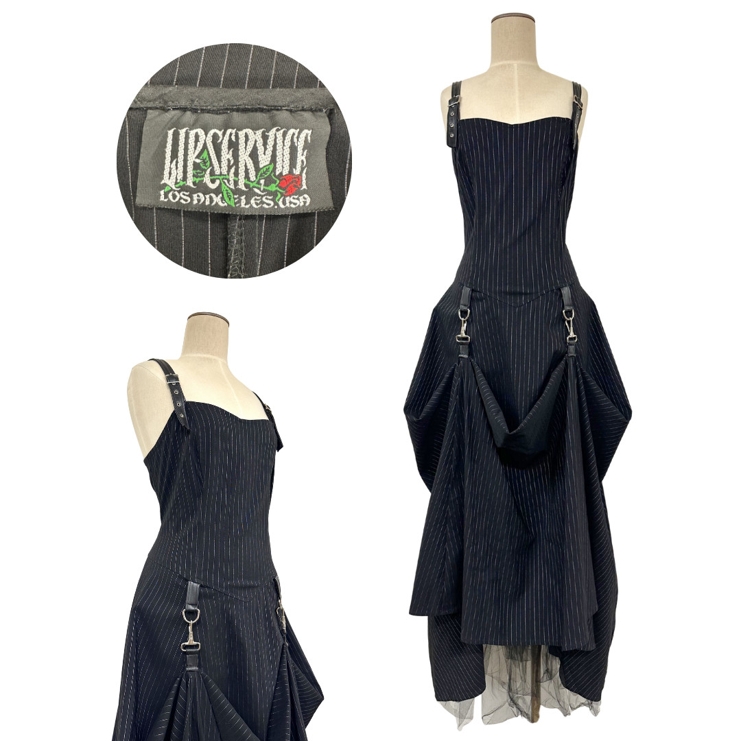 Vintage 1990s Lip Service Pin Stripe Steam Punk Goth Gown