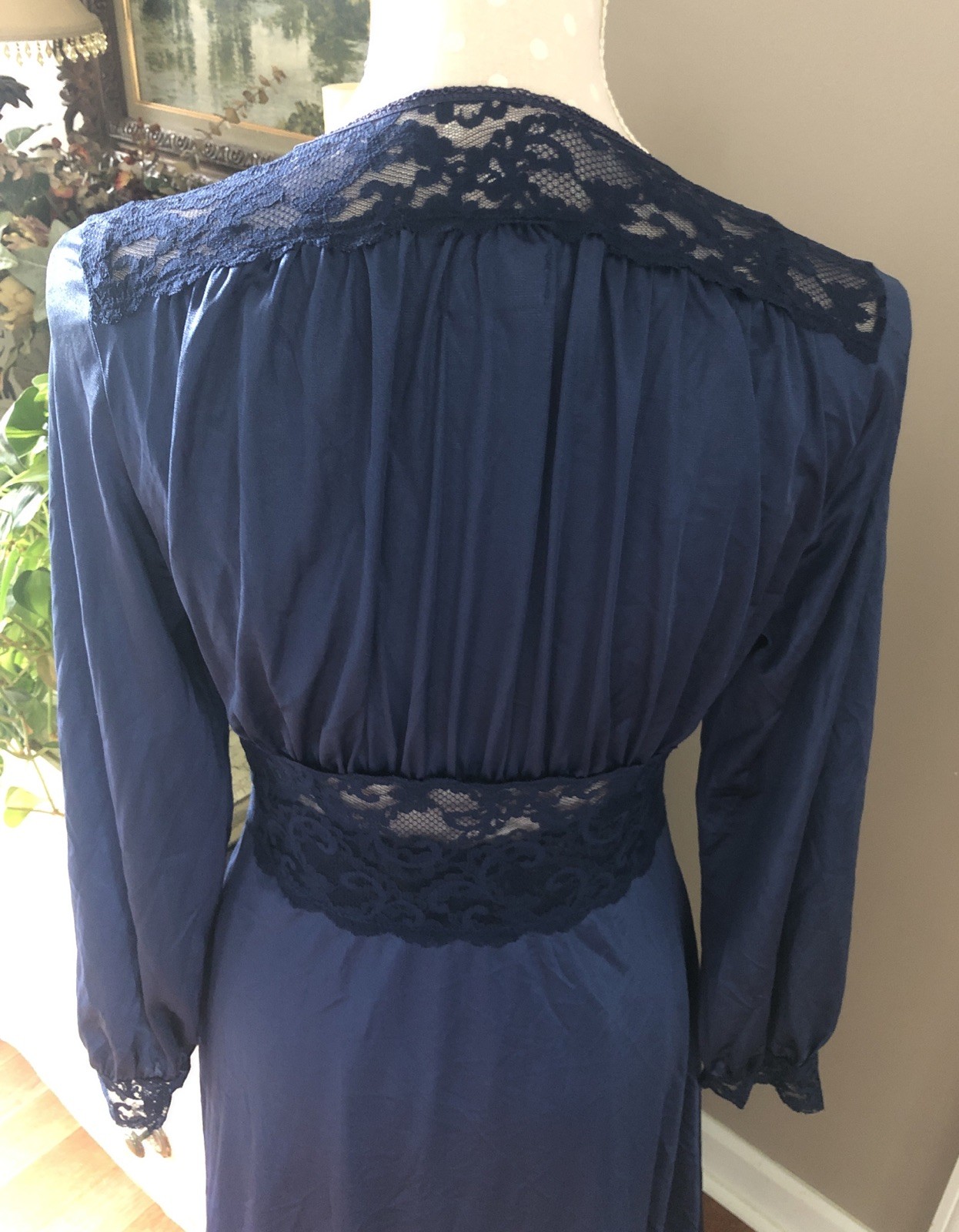 Vtg Maidenform Dreamwear Olga Like Peignoir Nightgown Robe Set Navy Blue Women L