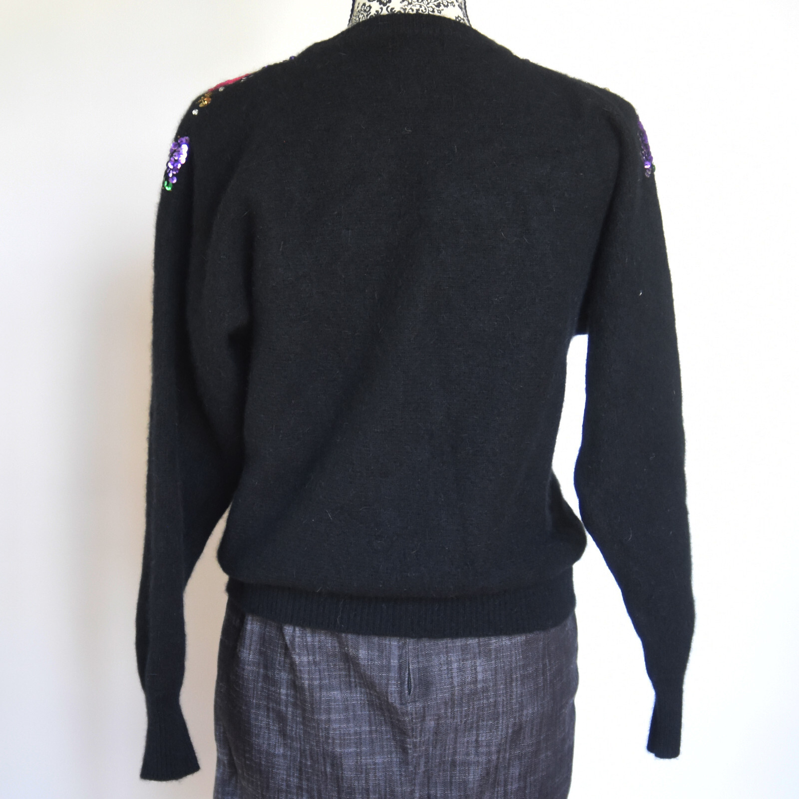 Vintage 80’s Sequin Angora & Lambswool Soft Black Sweater by In Charge Size Med