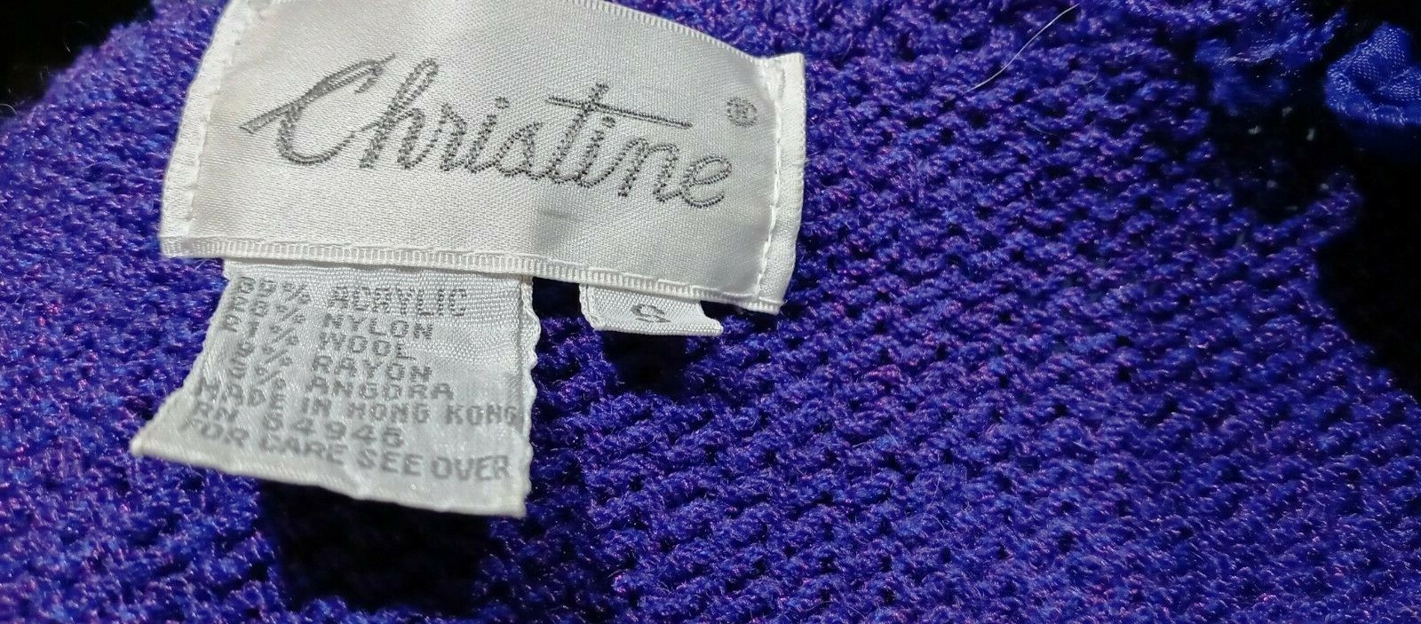 Vintage CHRISTINE Sweater Shimmering Purple Hand Knit Angora Beads Sequins sz S