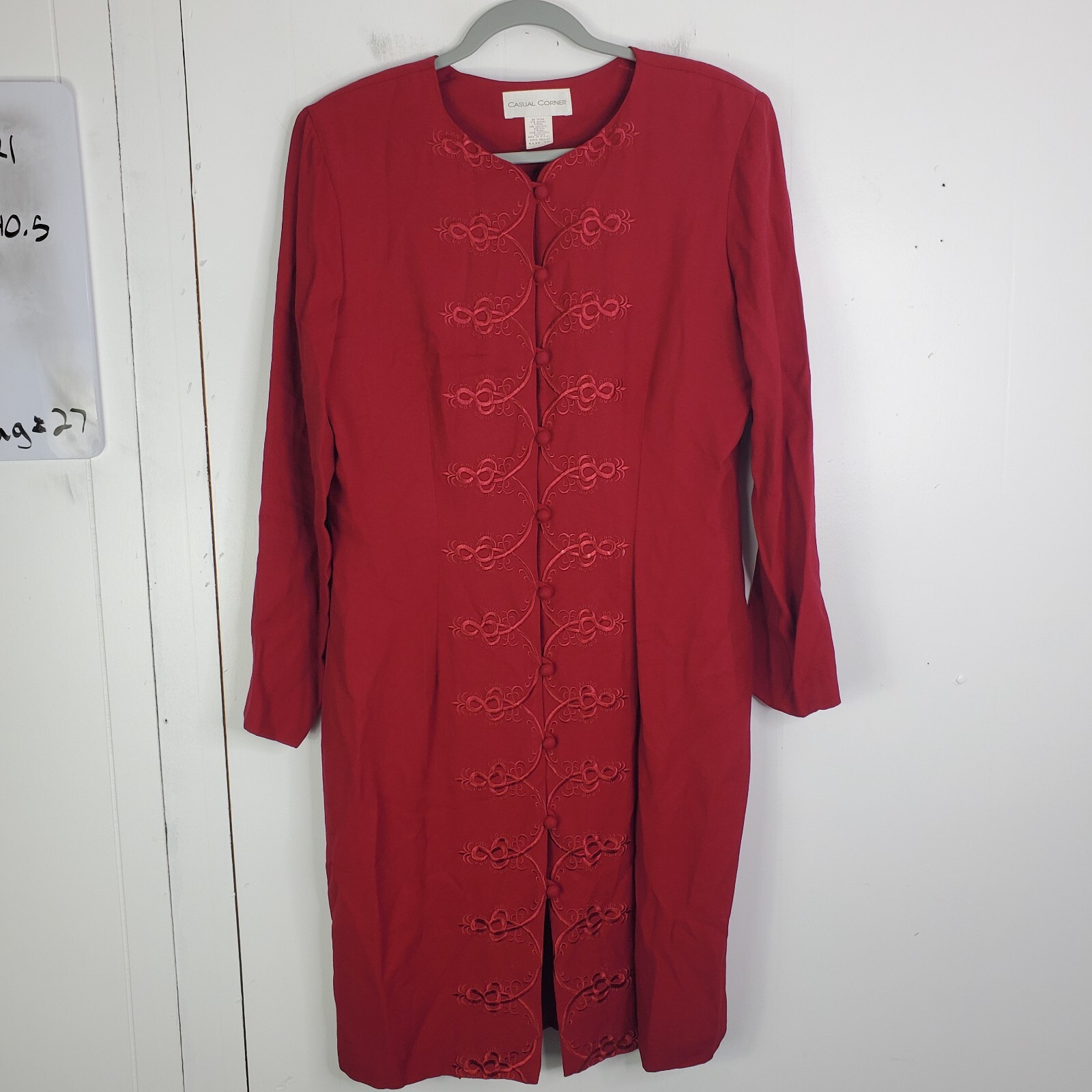 Casual Corner Vintage Overcoat Womens 12 Longline Red Retro Covered Buttons