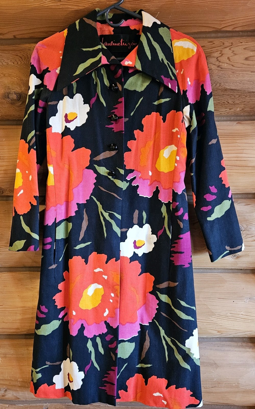 VINTAGE PAULINE TRIGERE MATCHING JACKET AND DRESS BLACK BRIGHT FLORAL SIZE 12