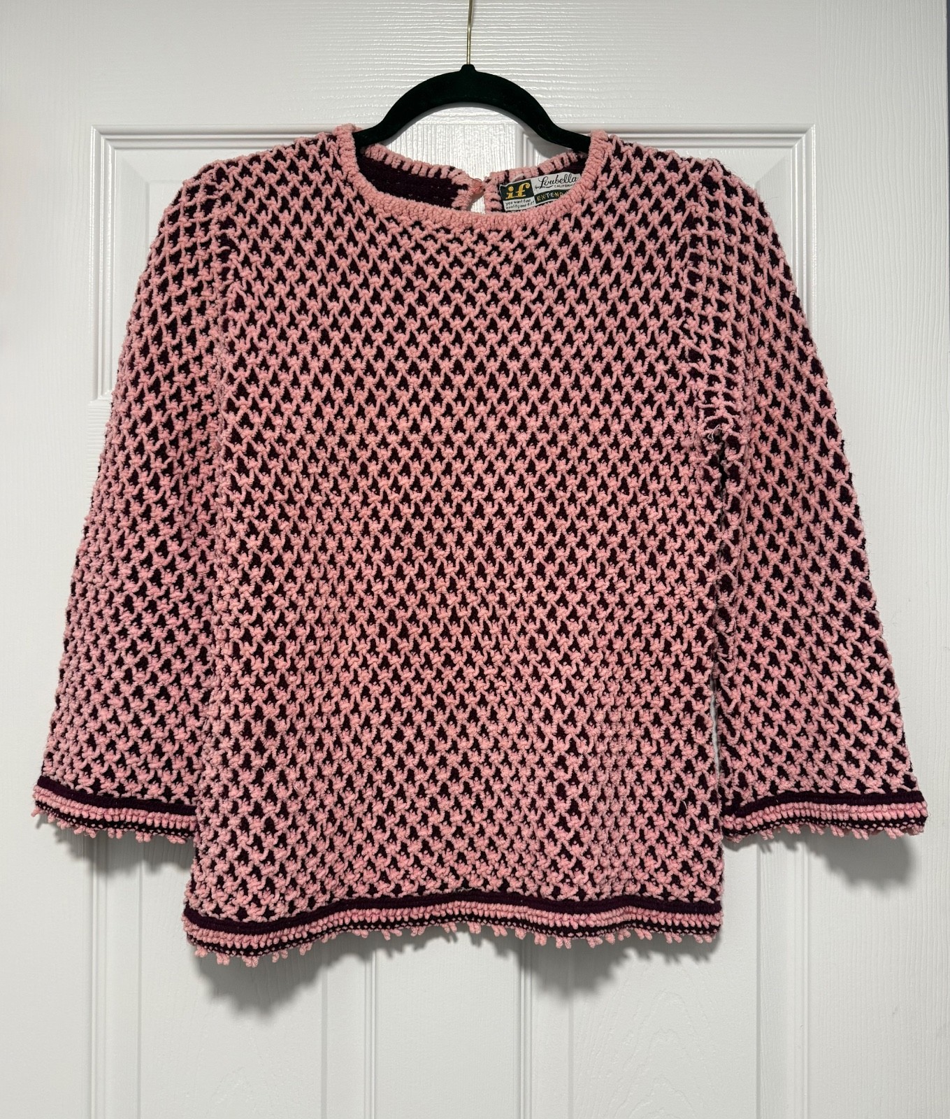 Vintage 70s Pullover Burgundy & pink Loubella California Extendable sweater (S)