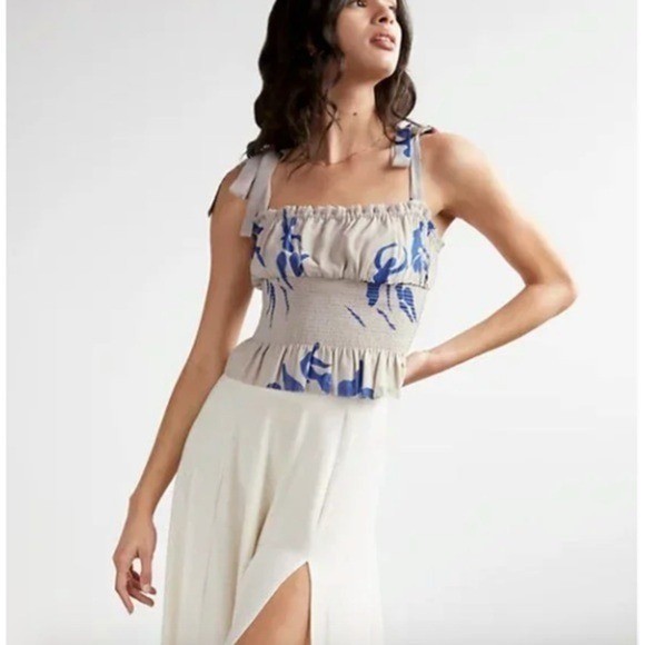Aritzia X Wilfred | Ballad Camisole Top Smocked Printed Chiffon Tie Shoulder XS