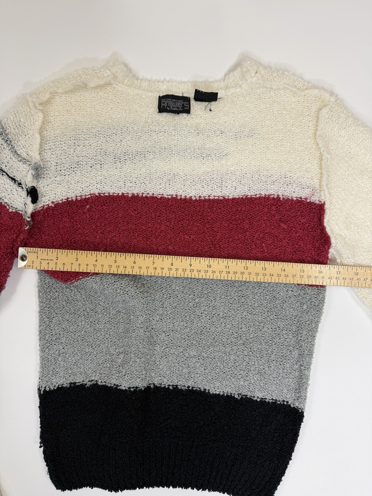 Vintage 90s Textured Boucle Colorblock Statement Sweater Red Gray Black Knit M