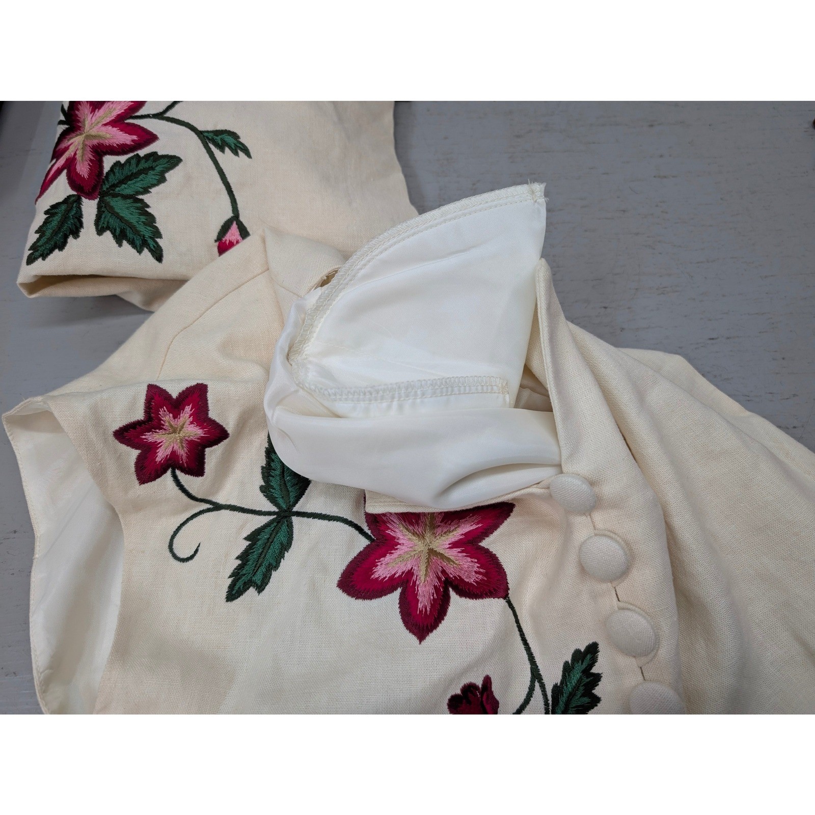 Virgo II Vintage 2pc Linen Blend Floral Embroidered Dress & Jacket Set Size 8