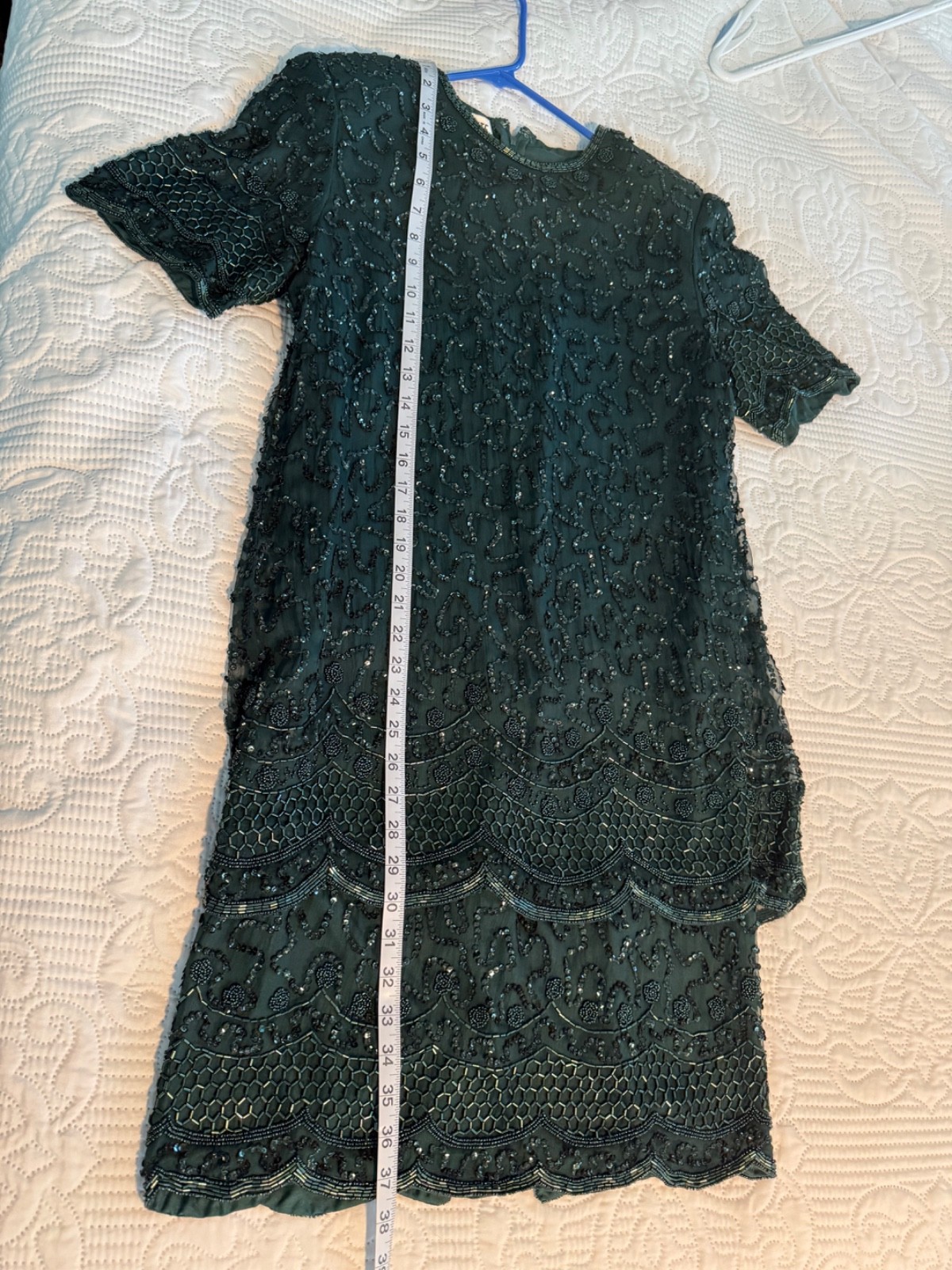Vintage beaded silk hunter green formal dress