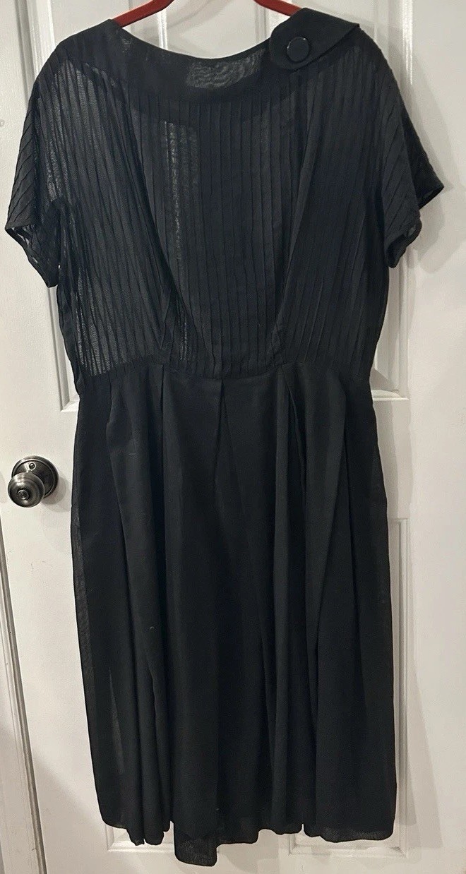 Vintage Jean Lang Original Size 12 (?) Solid Black Cotton Dress Semi Sheer EUC