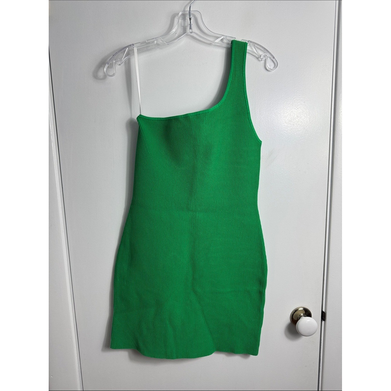 NWOT Aritzia Babaton Sculpt Knit One-Shoulder Dress Green Size Large