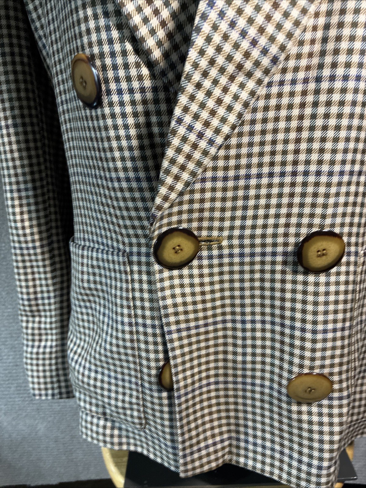 Vintage Harve Benard Double Breasted Blazer in Houndstooth Checked Brown And Blu