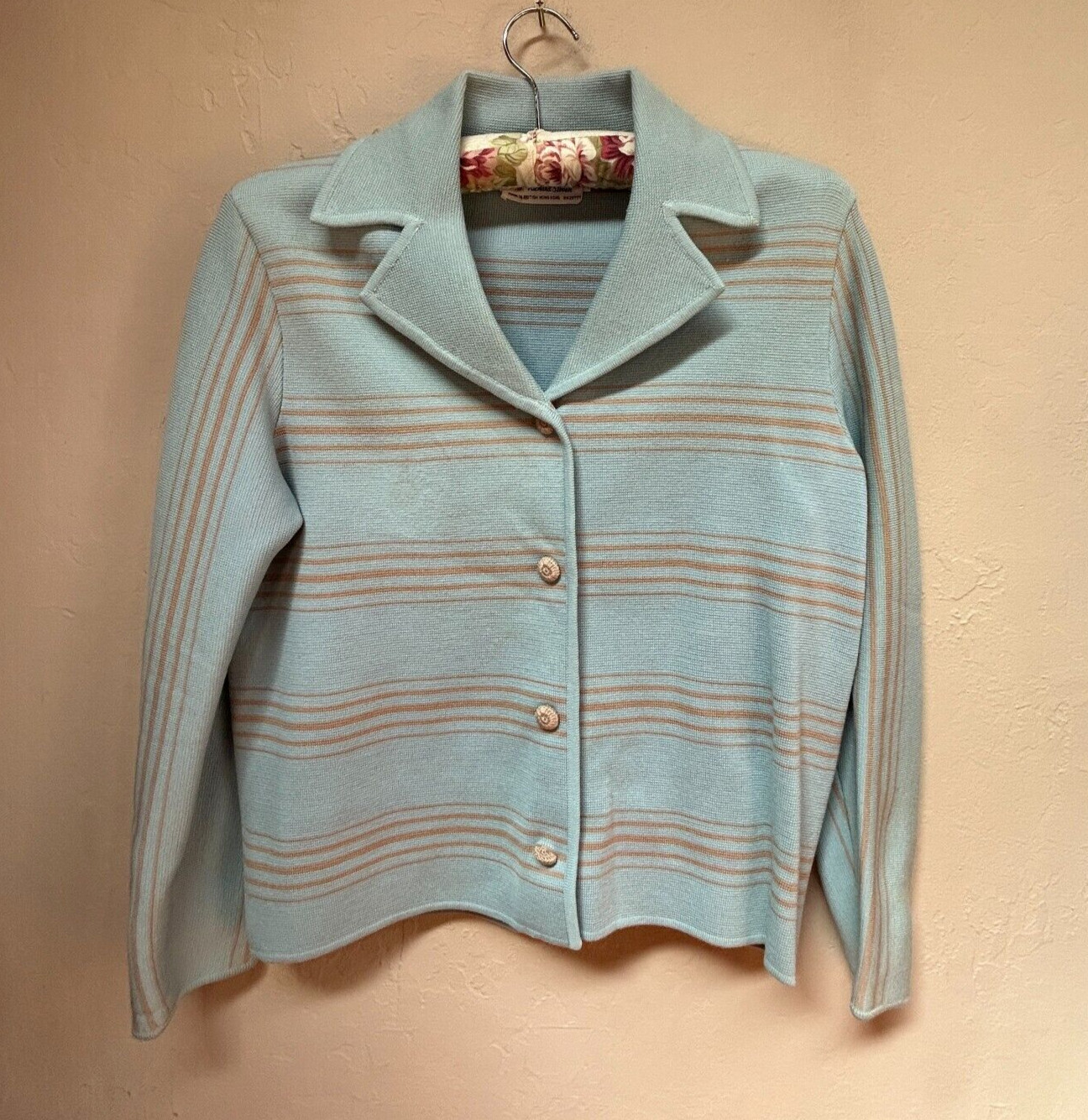 Vintage Designer Knits by Richard Steven Womens Cardigan Sweater Wool Striped 12