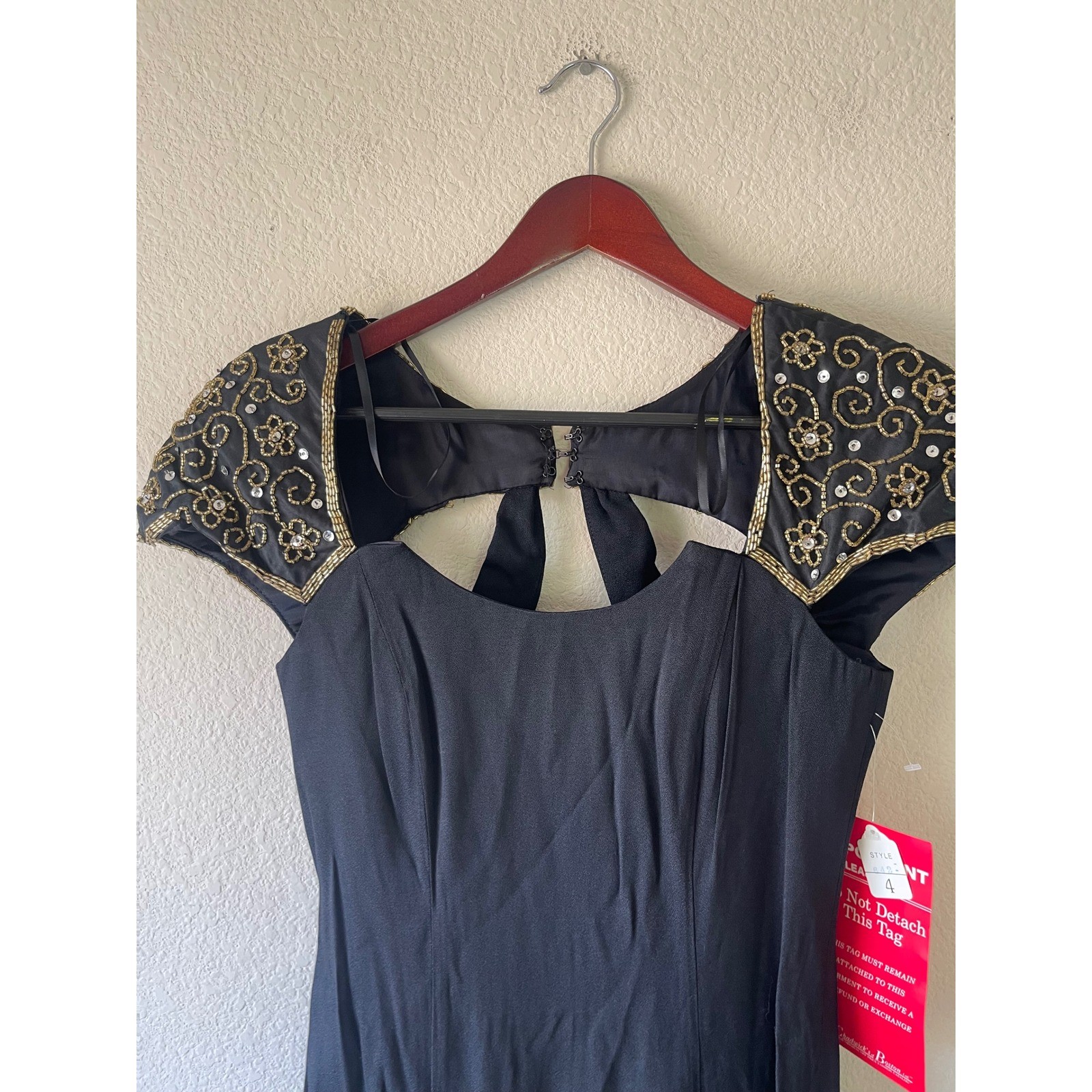 NWT Vintage 90s Black Beaded Gold Sequin Evening Gown Size 4