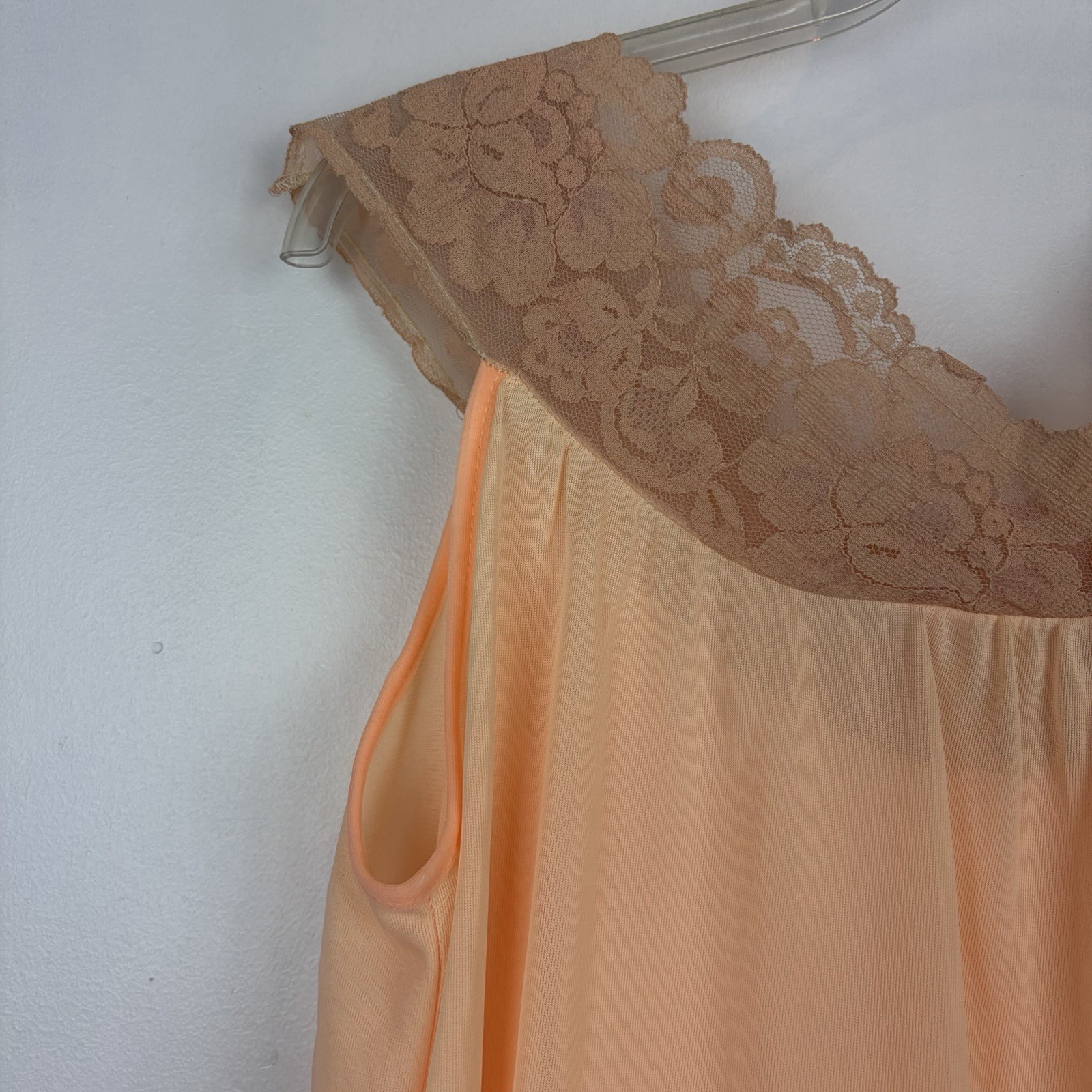 Vintage Babydoll Nightgown Womens Small Chiffon Nylon Lace Shift Dress Peach USA