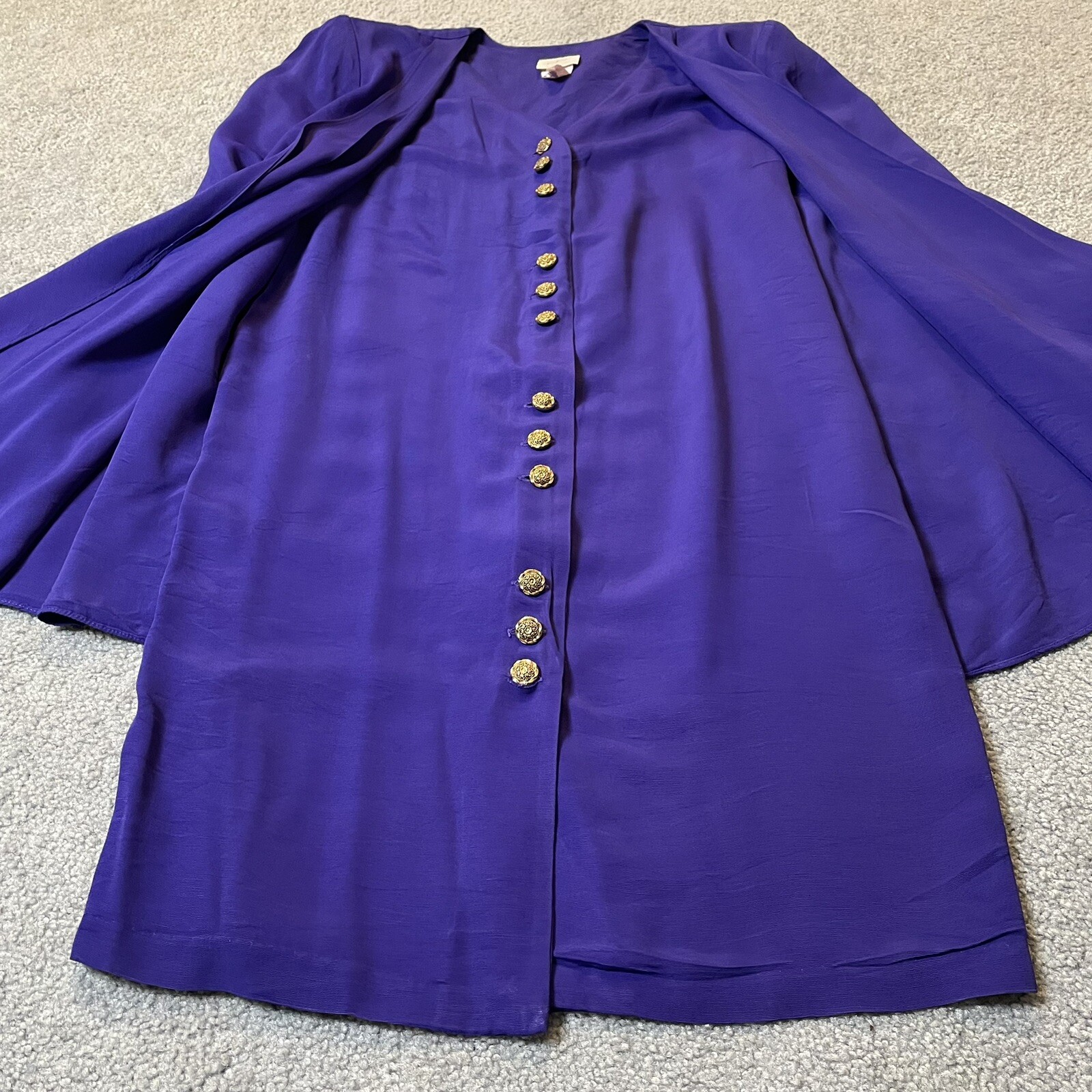 80s Luci Pellini Built-in Jacket Dress Sz 14 Purplish Blue Button Up USA Formal