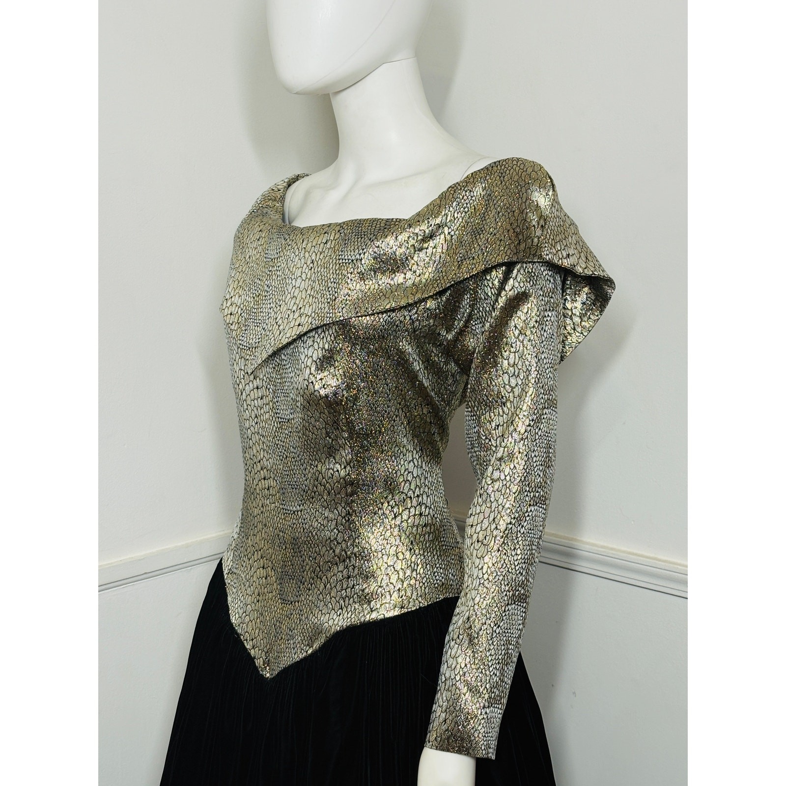 Large 1980s Vintage Snake Print Brocade and Velvet Formal Gown