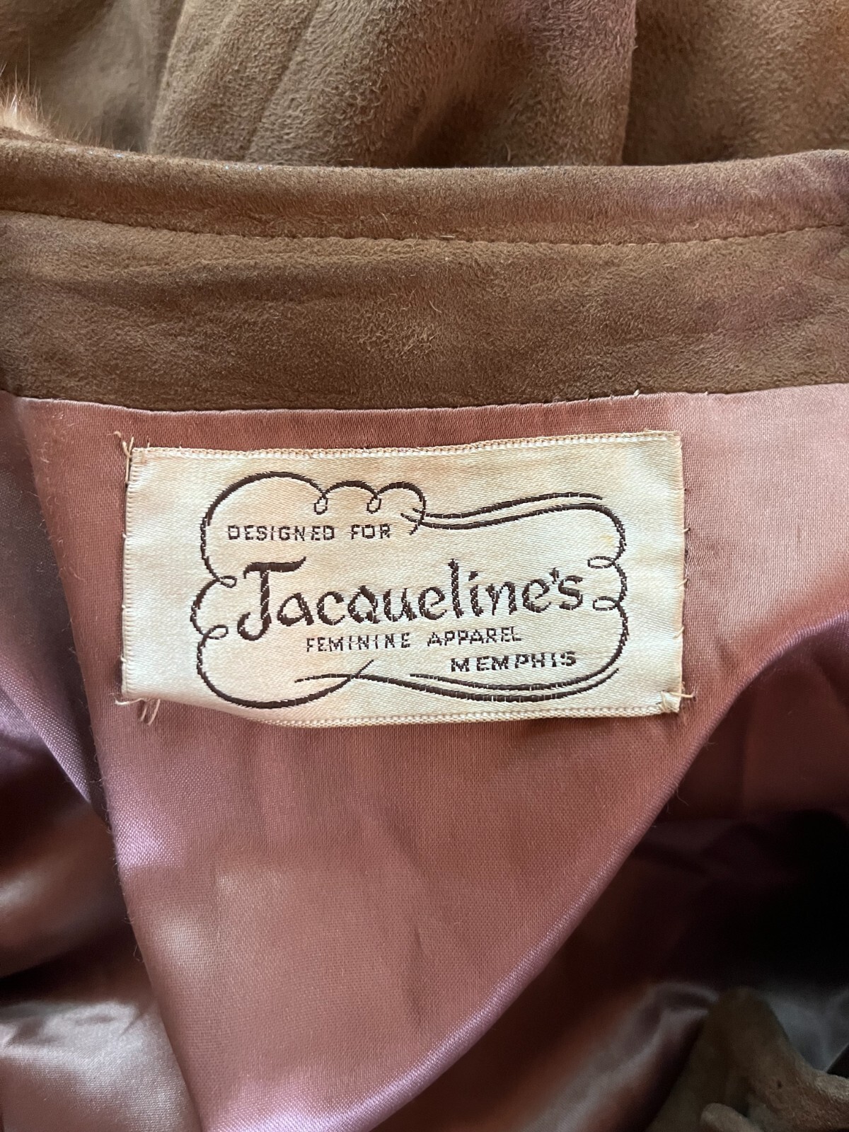 Vintage 60s Jacqueline’s Feminine Apparel Memphis Nubuck Leather Coat Fur Collar